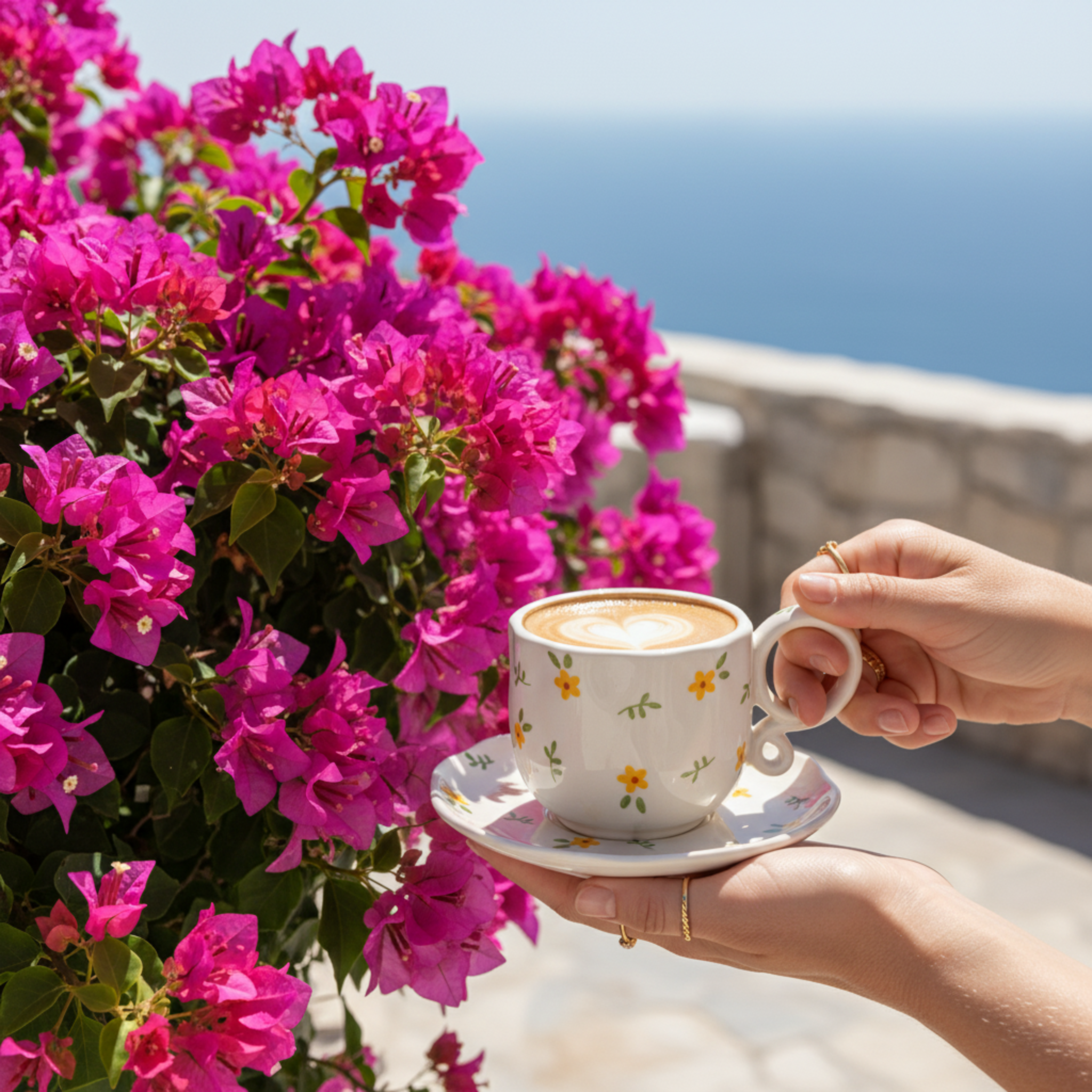 Tasse à Café Céramique Motif Floral Jaune – Style Estival Méditerranéen