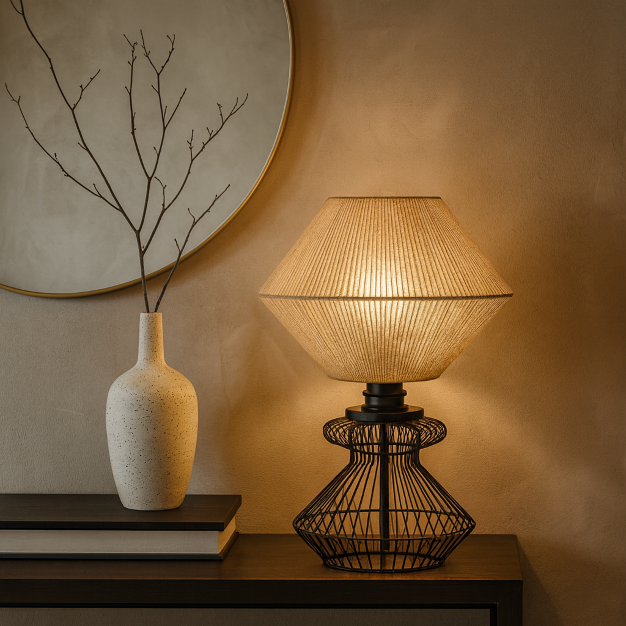 Lampe de Table Design en Jute et Métal Noir | Fait Main | Tunisie