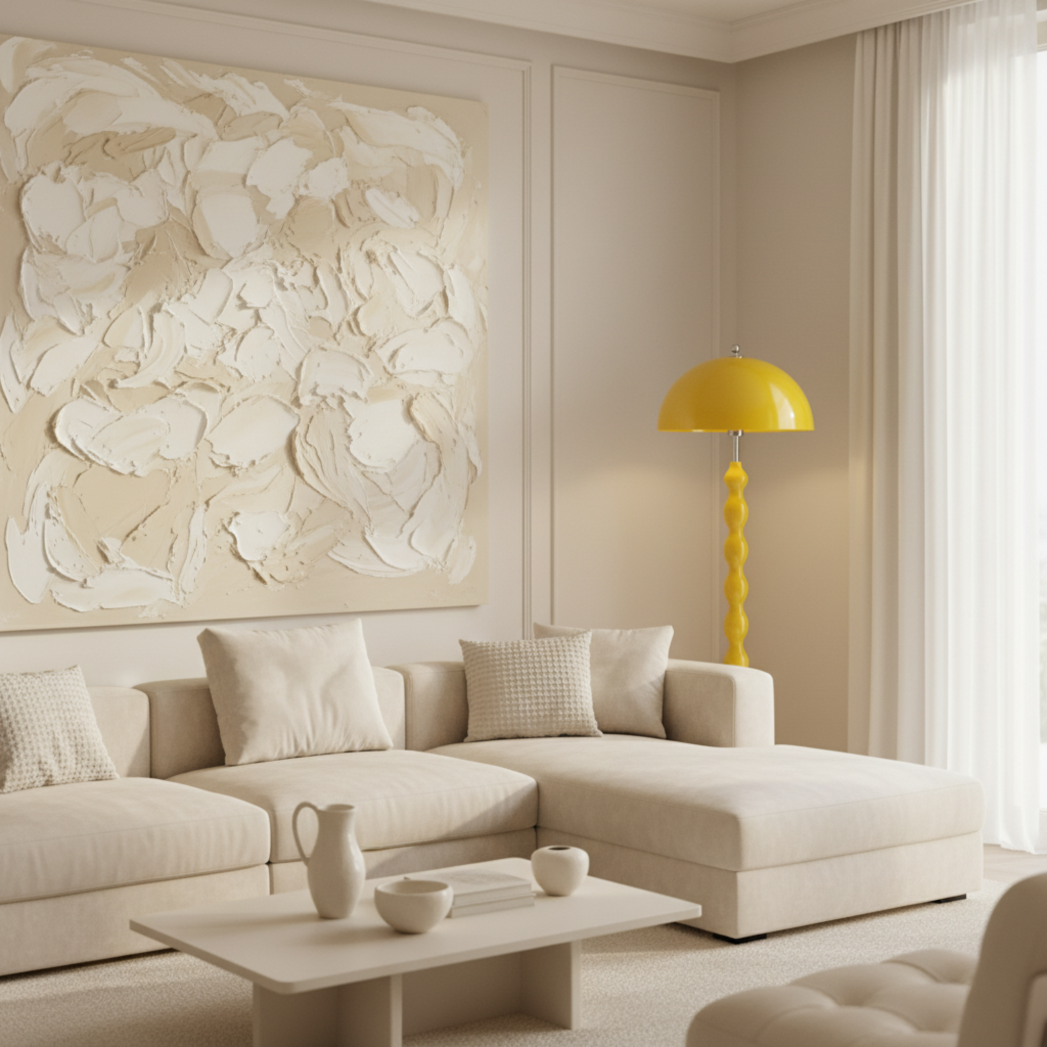 Lampadaire Design "Totem" Jaune Laqué | Luminaire de Luxe & Décoration Moderne Tunisie