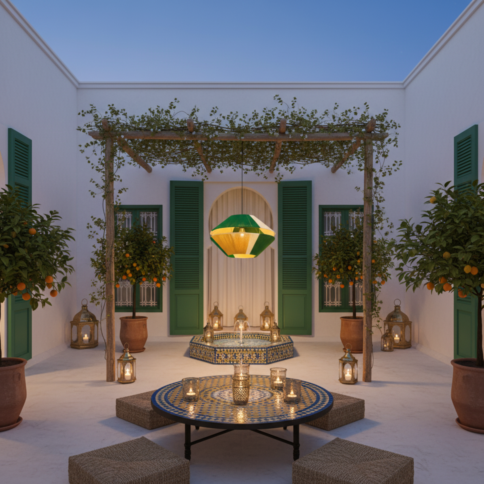 Suspension Géométrique Bicolore Vert & Jaune Fait Main | Design Tunisien Unique