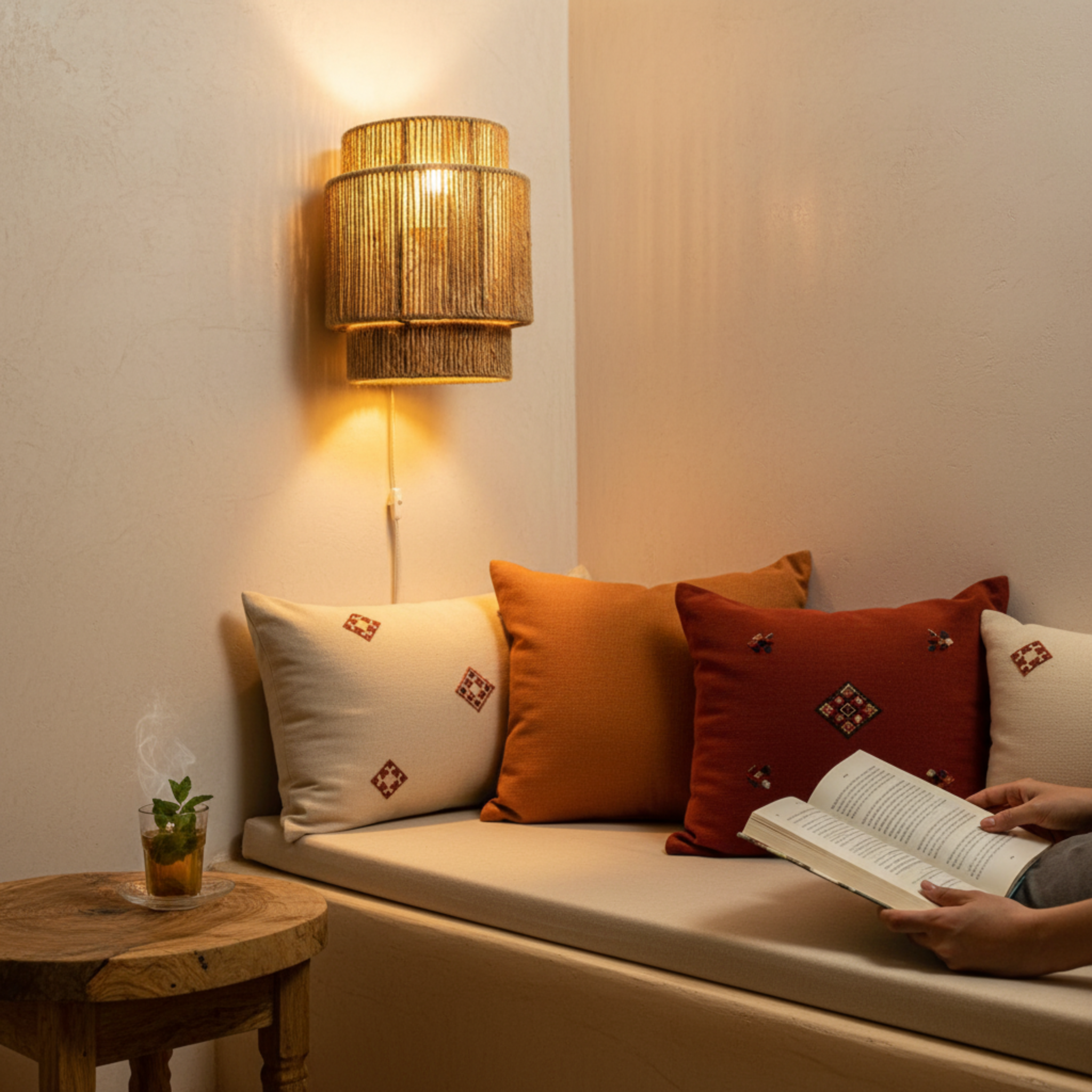 Applique Murale "Kenza" en Jute Tressé – Luminaire Style Boho Naturel