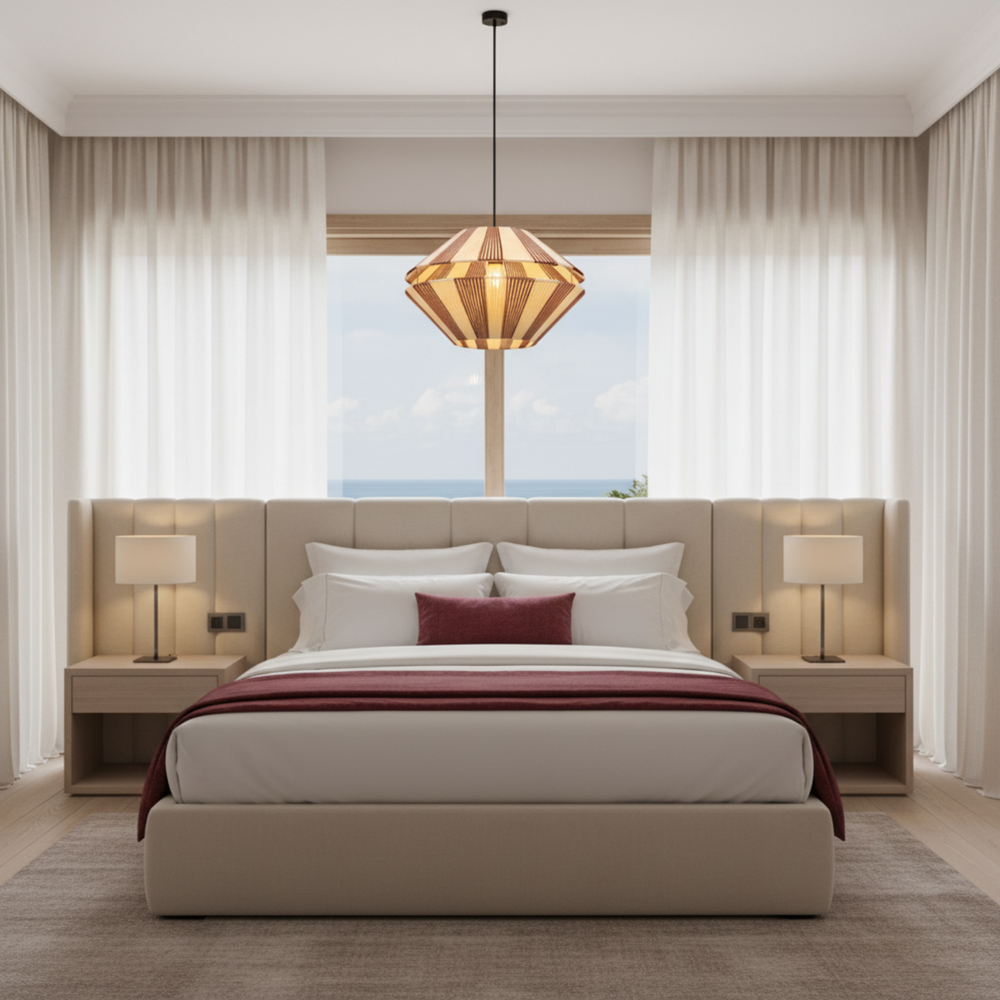 Suspension Jute Plissée Géométrique Fait Main | Design Tunisien Élégant