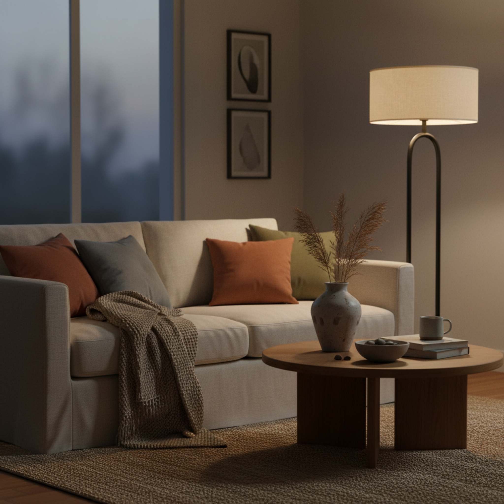 Lampadaire Design Industriel Noir & Abat-Jour Beige – Élégance Moderne