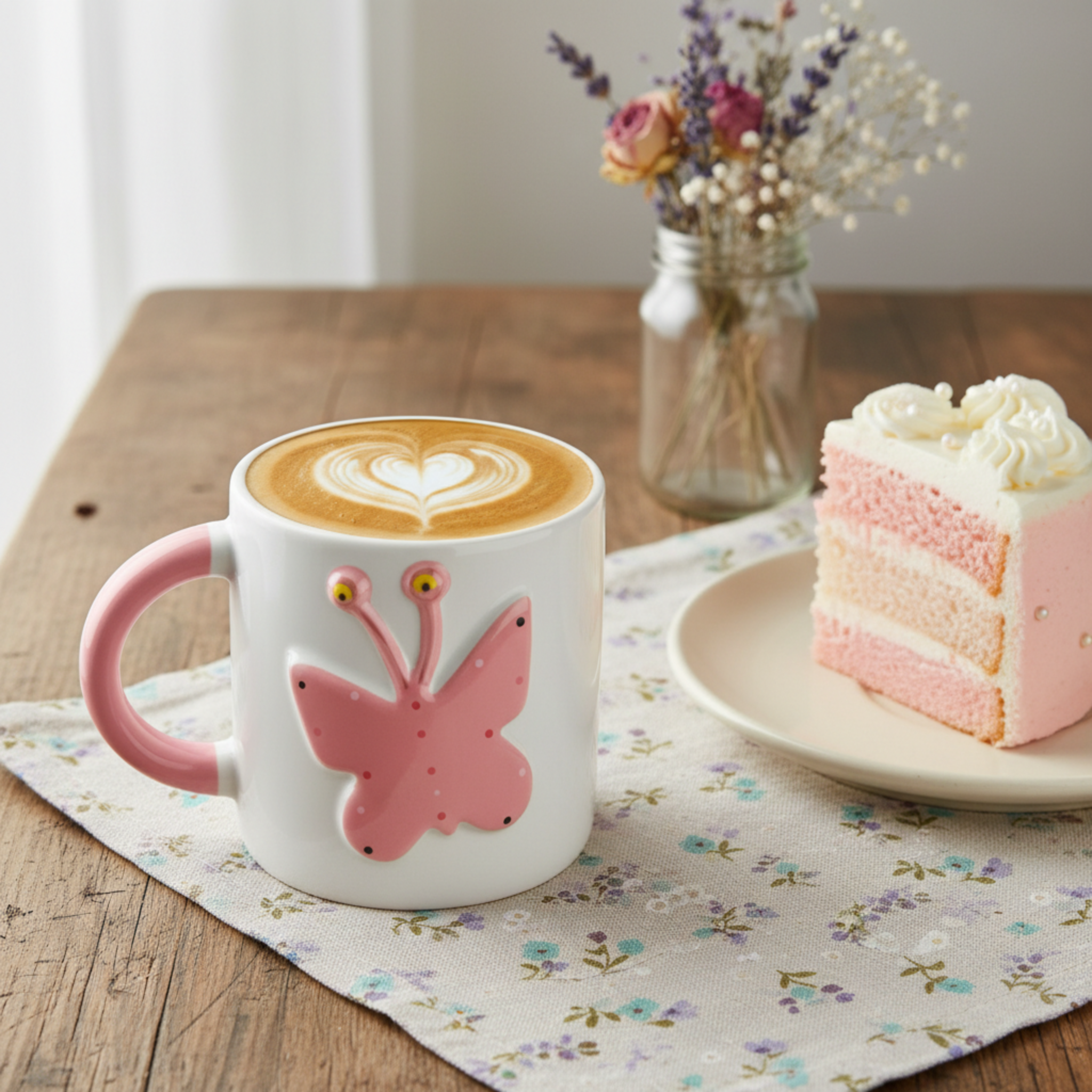 Mug Papillon Rose en Relief – Tasse en Céramique Design & Ludique