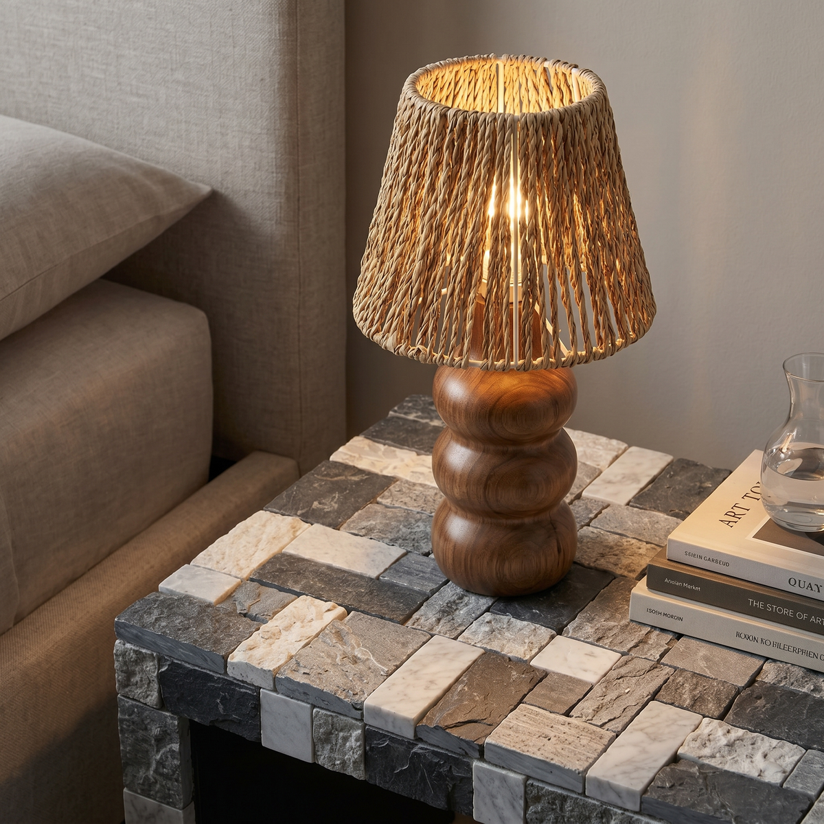 Lampe à Poser Artisanale | Design Bois & Fibre Boho | Fiolla Home