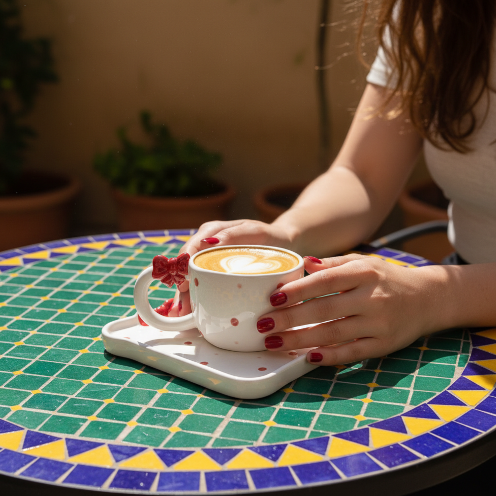 Mug & Sous-Tasse Nœud & Pois – Idée Cadeau Tunisie