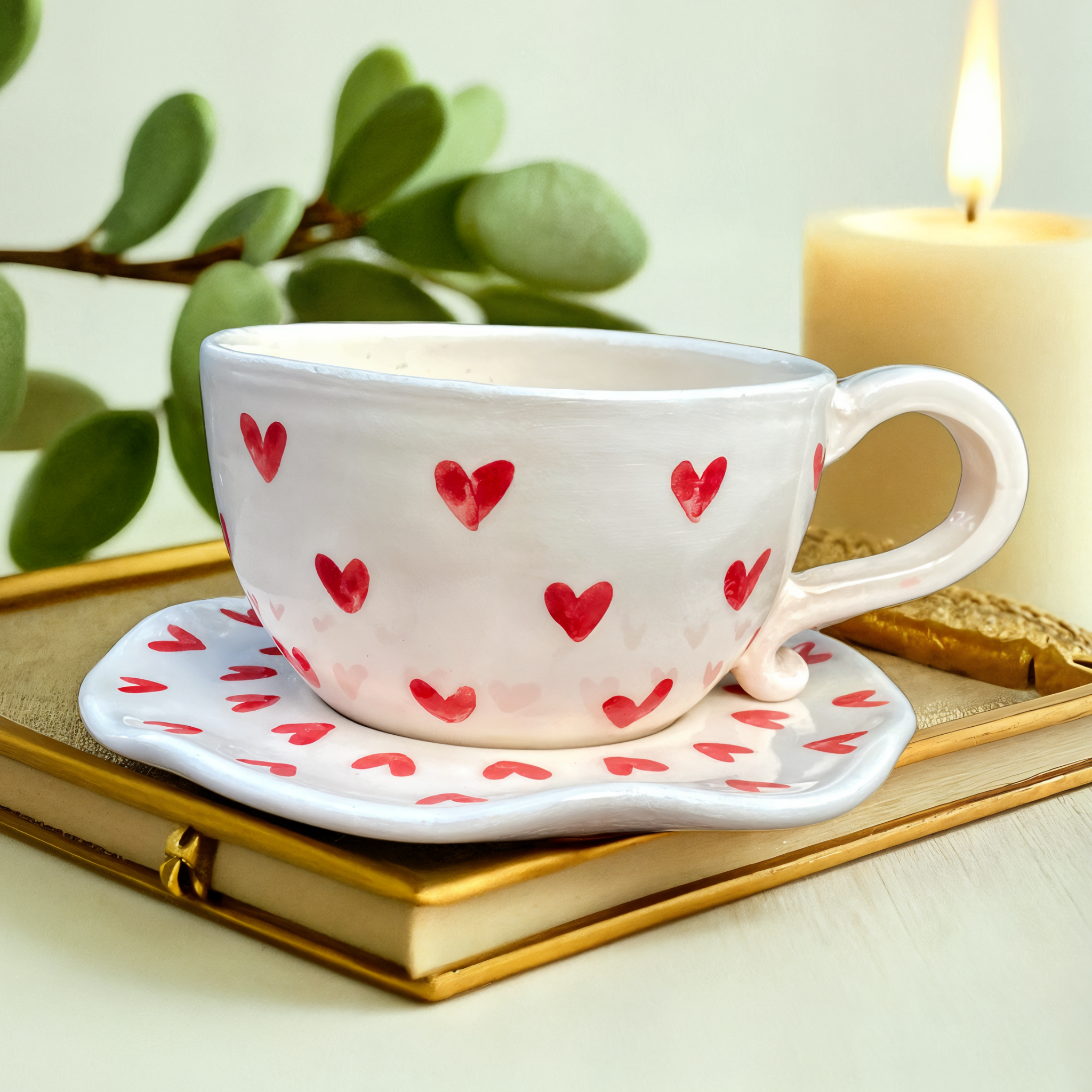 Mug Céramique Fait Main | Motifs Cœurs Romantiques | Fiolla Home