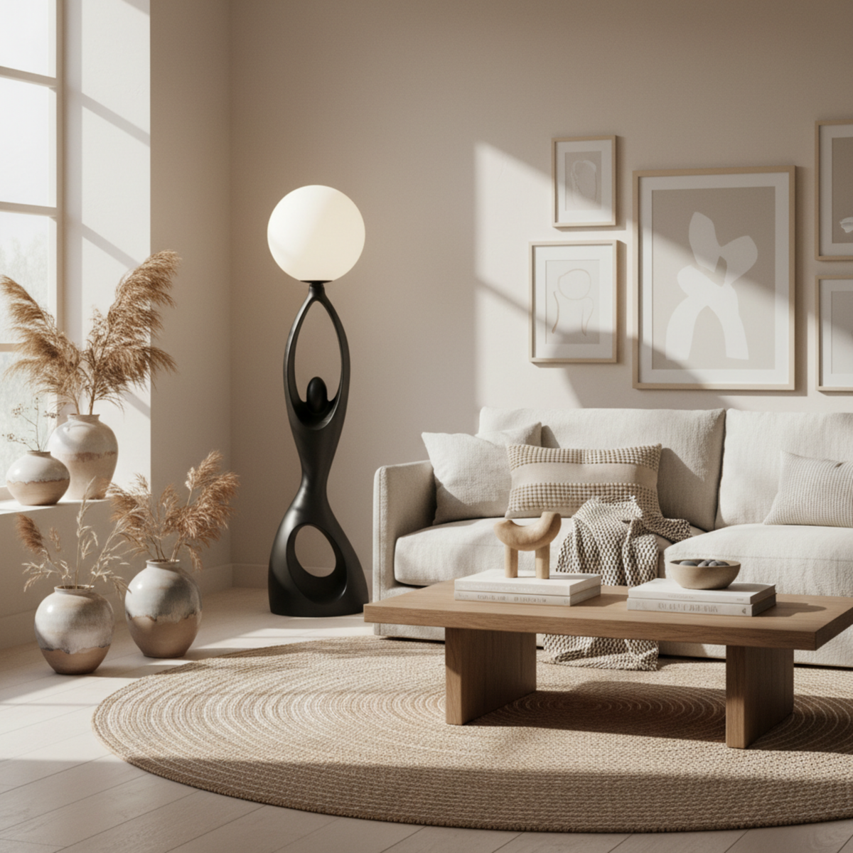Lampadaire Sculptural "Silhouette" Noir – Design Artistique & Premium Tunisie