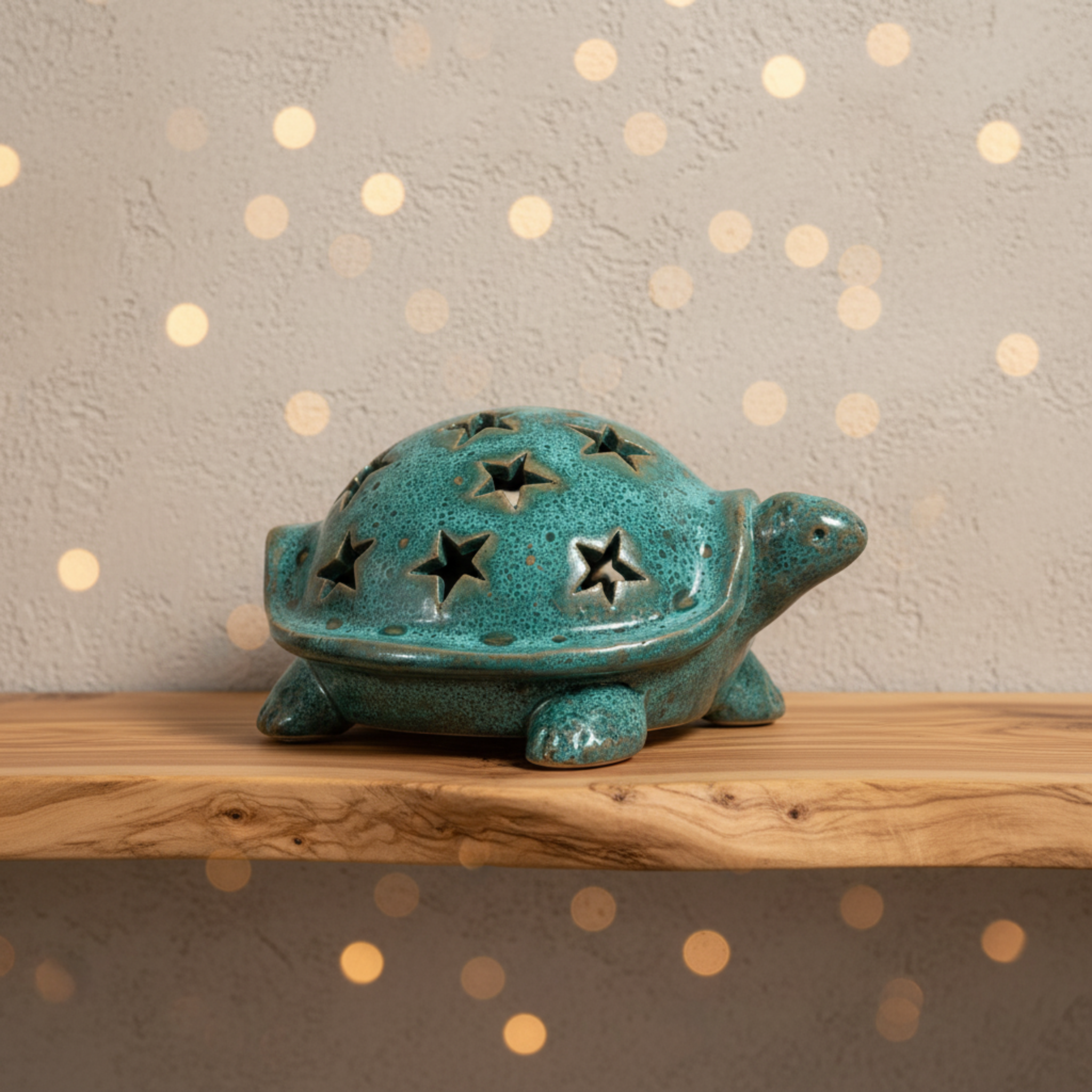 Tortue en céramique émaillée ajourée – Étoiles, style méditerranéen