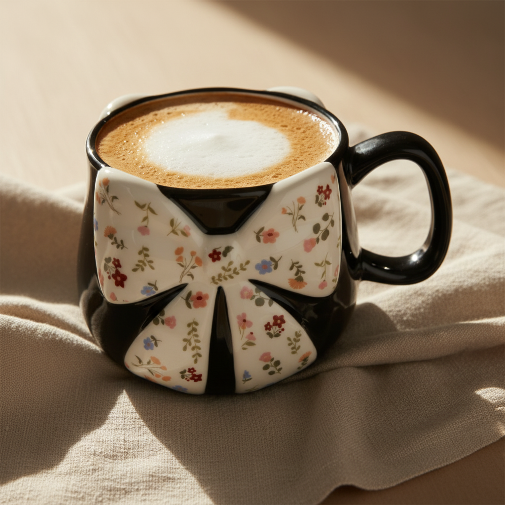 Mug Céramique Noir & Nœud Floral – Tasse Design Chic & Tendance