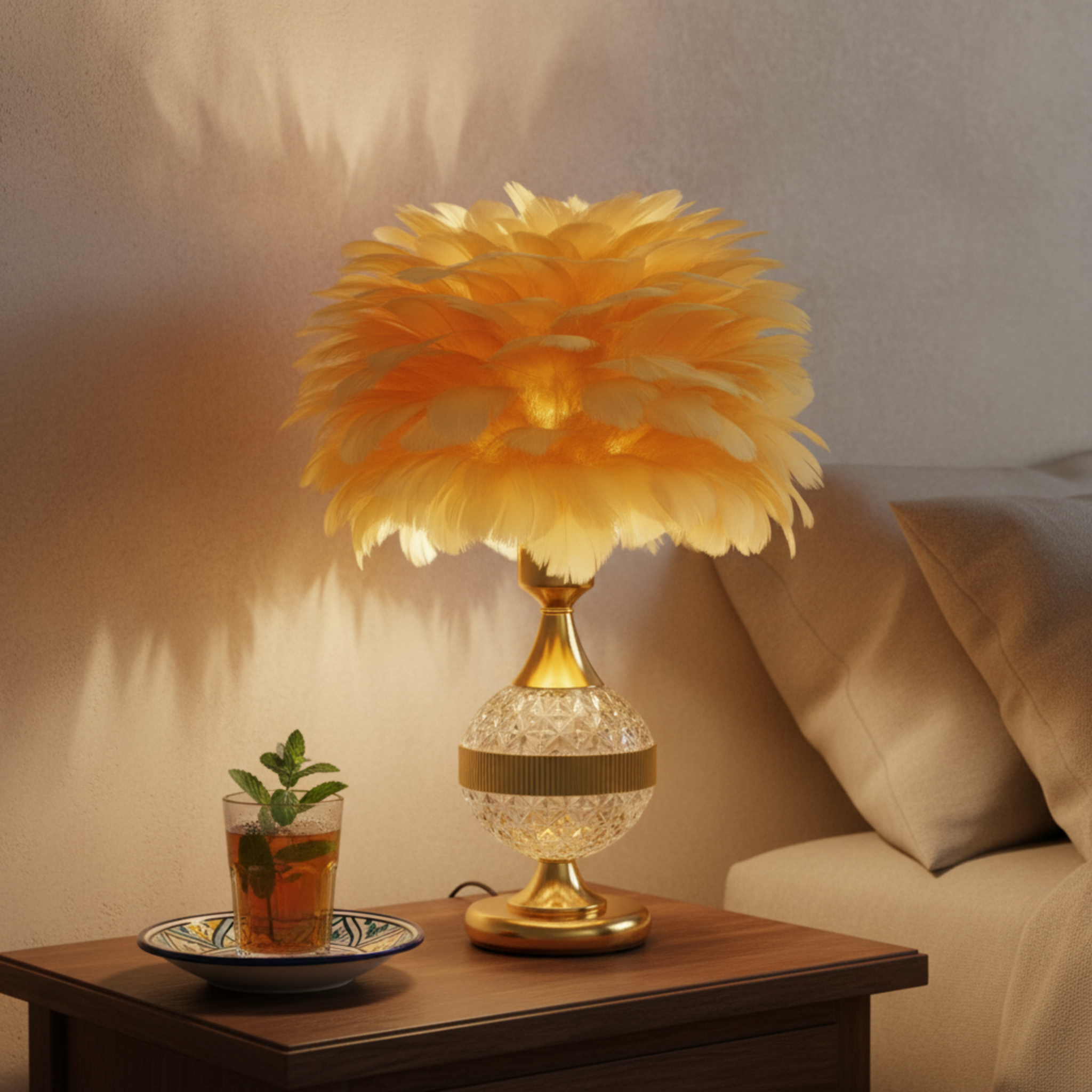 Veilleuse à Plumes Design – Élégance Bohème Chic Tunisie