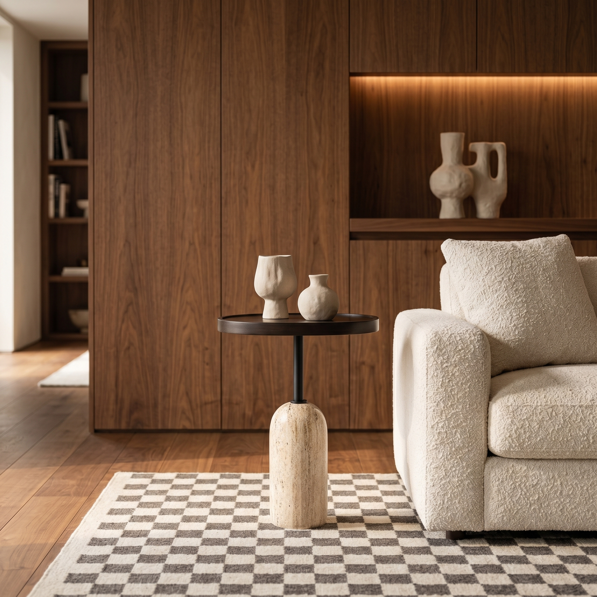 Table d'Appoint Ronde Travertin & Bois | Design | Fiolla Home