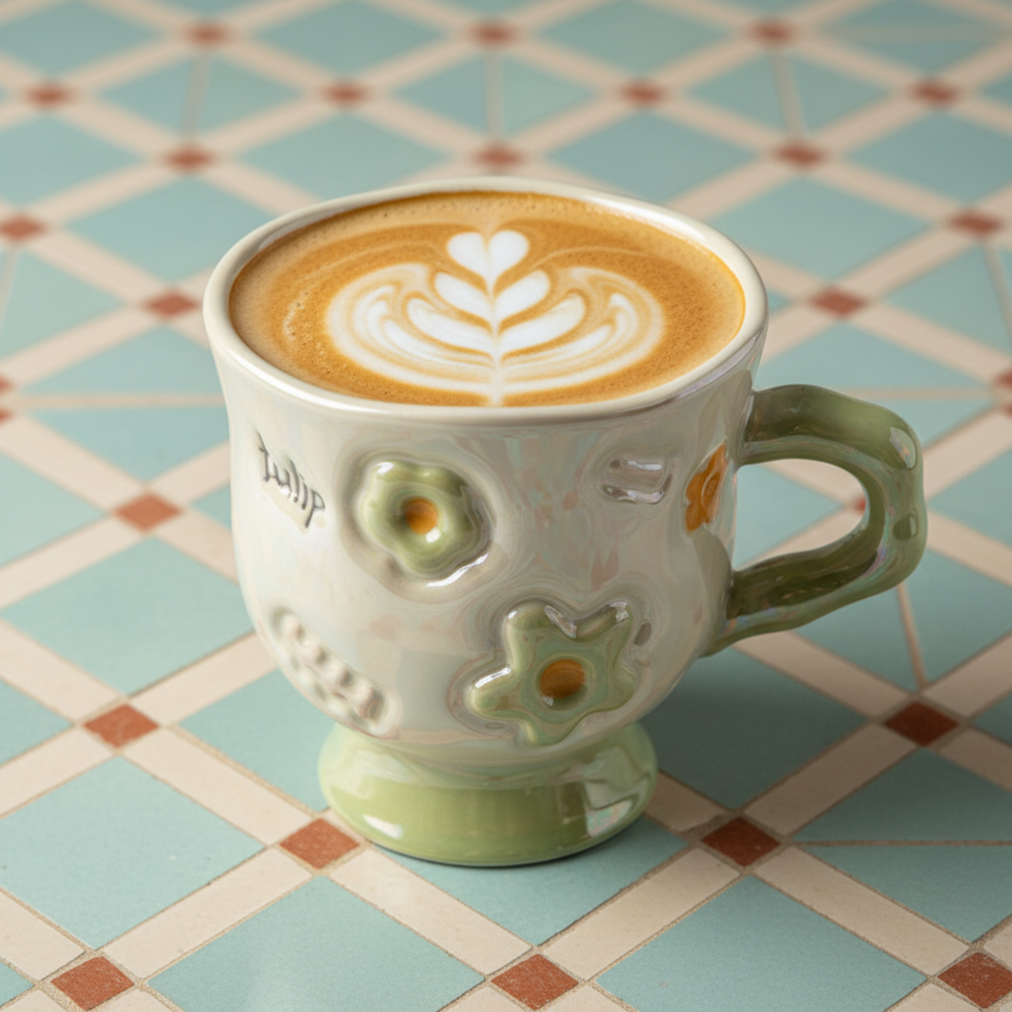 Mug Vert Design Fleur en Relief en Céramique – Style Moderne Tunisie
