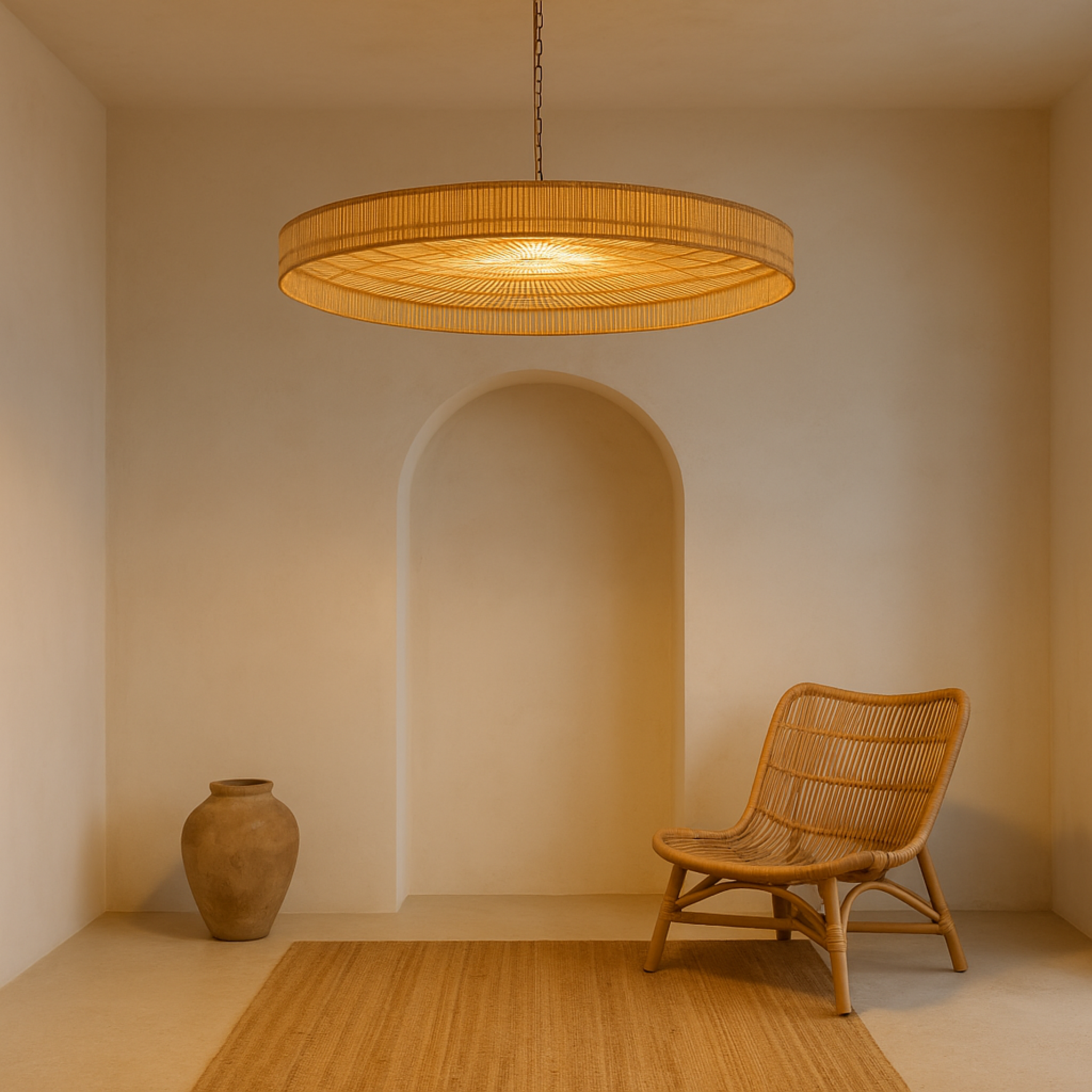 Suspension en dattier disque | Halo large, chaîne métal | Fiolla Home