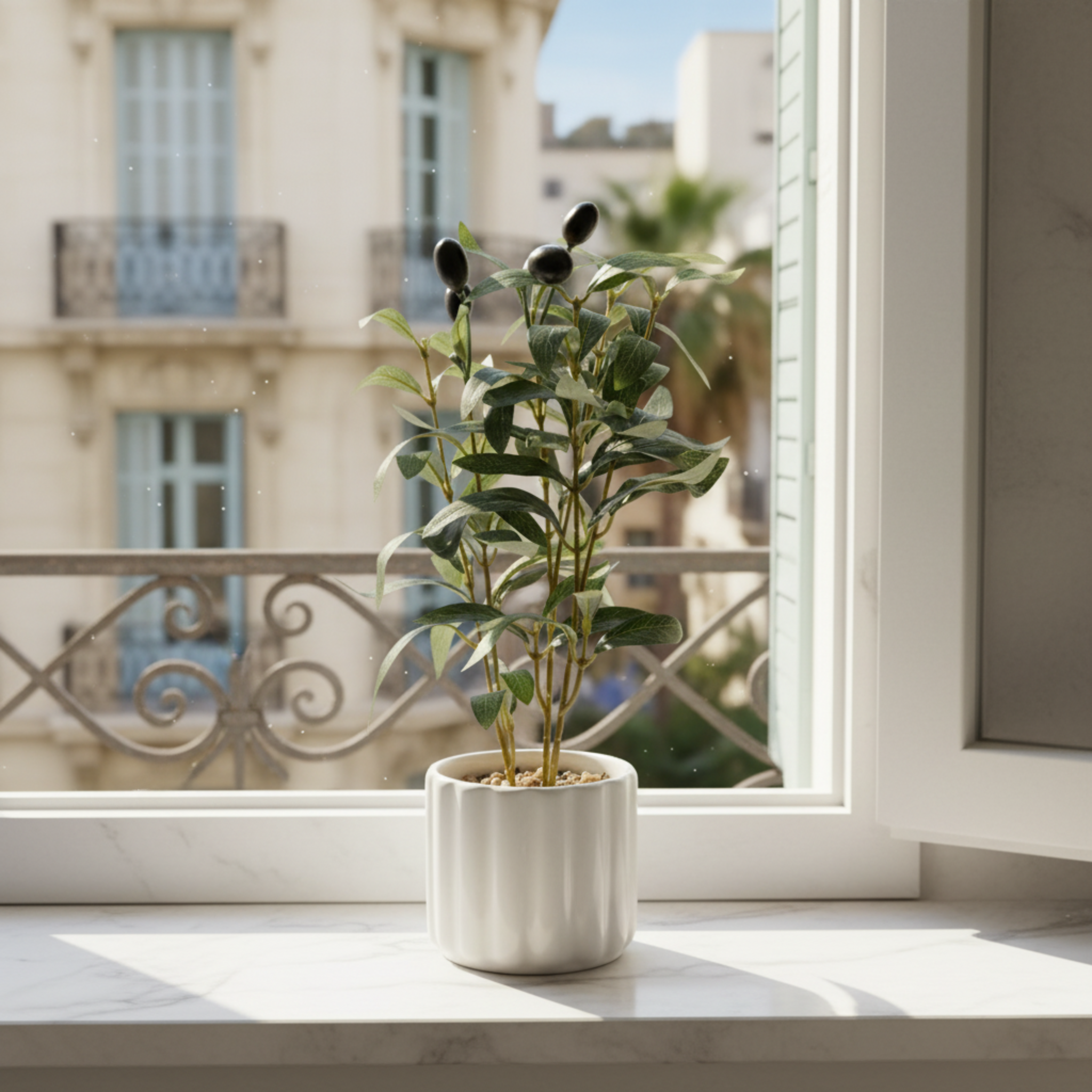 Olivier Artificiel en Pot Céramique Blanc - Déco Tunisie