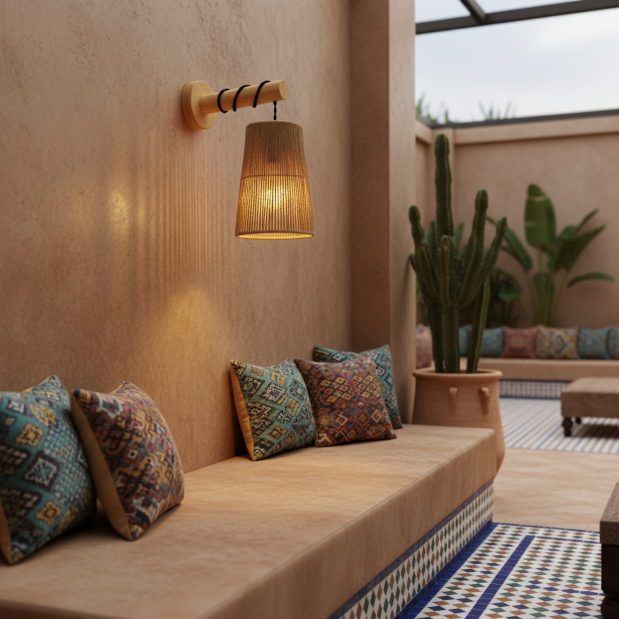 Applique Murale "Safa" – Baladeuse Scandi-Boho en Bois et Jute Tressé