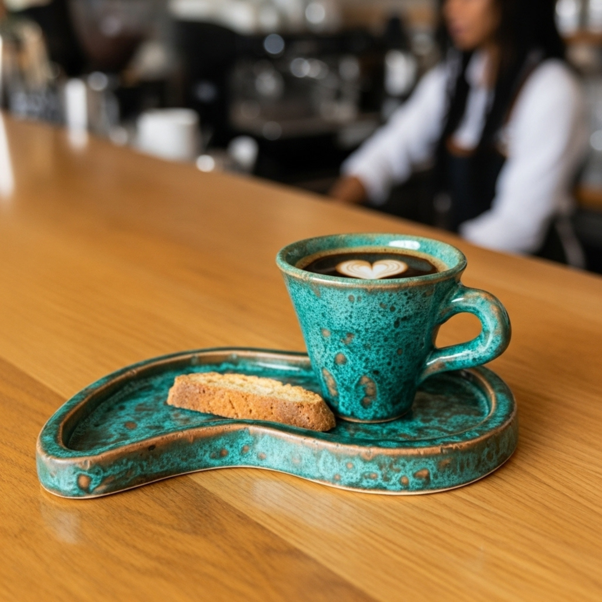 Tasse Café Noir avec Sous-Tasse — Céramique Fait Main