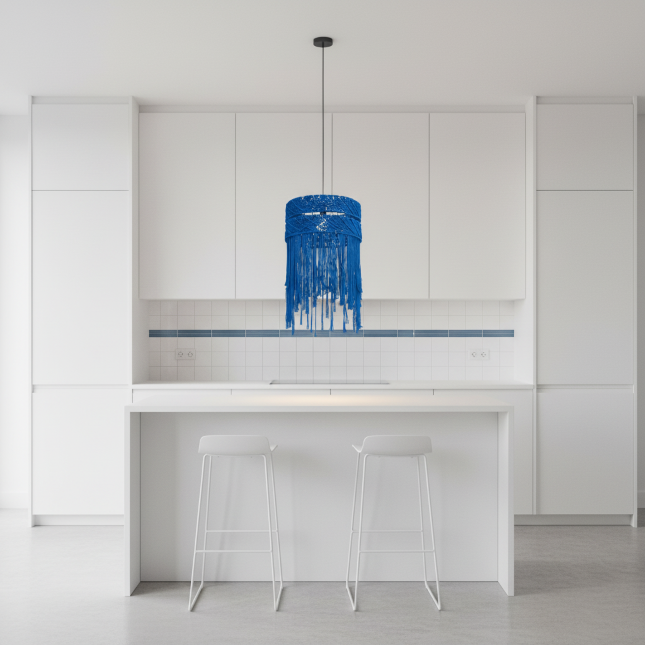 Suspension Macramé Bleu Royal | Franges Coton Bohème | Tunisie