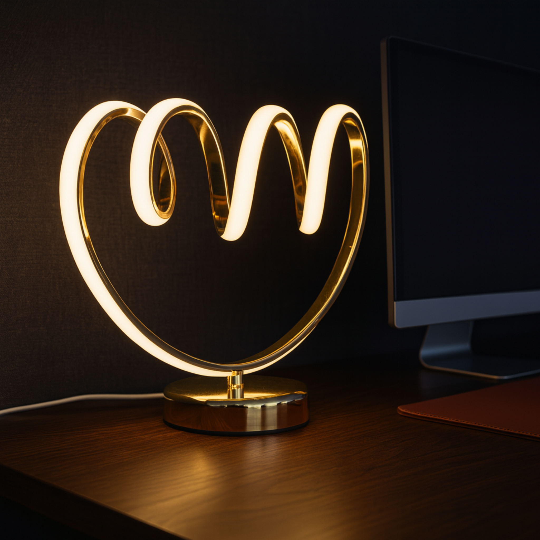 Veilleuse Spirale LED Dorée | Lampe de Bureau Chic | Fiolla Home