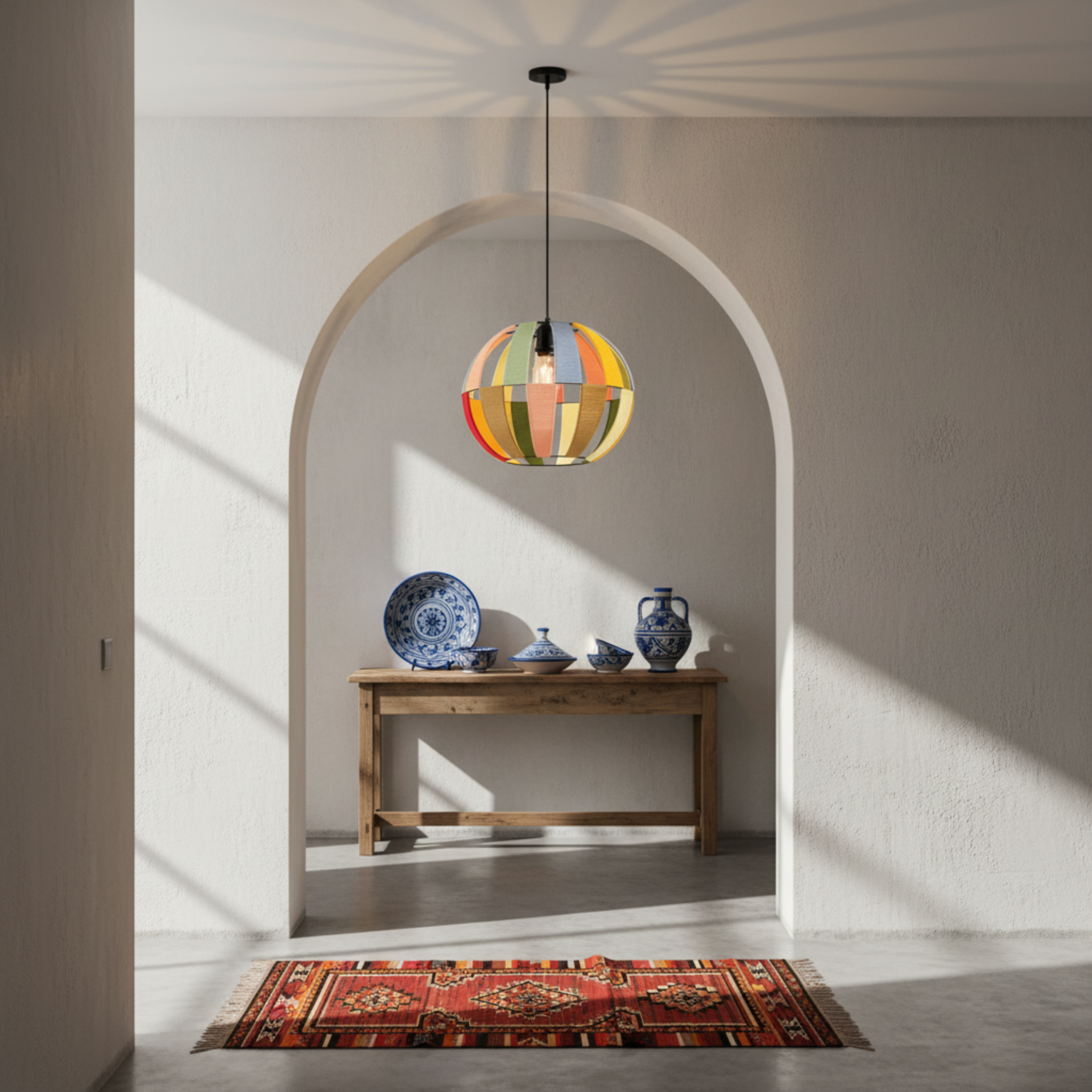 Suspension Sphérique Multicolore | Fibres Artisanales | Tunisie