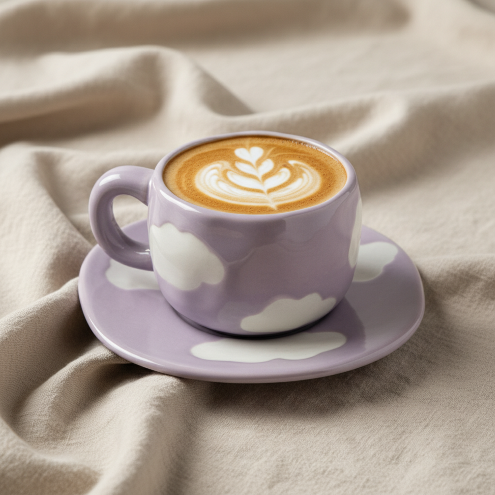 Tasse Nuage Violette Céramique — Mug Pastel Design & Soucoupe