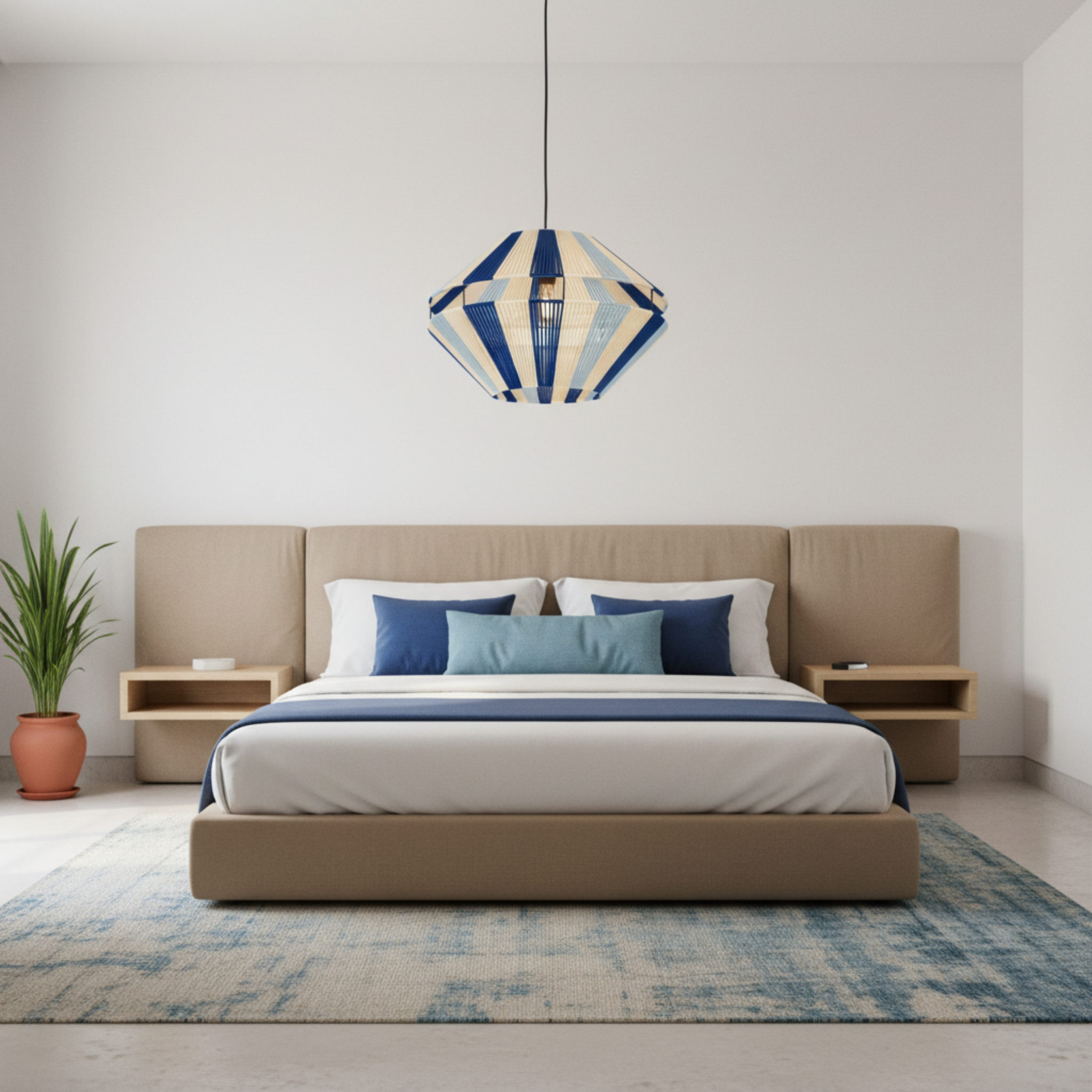 Suspension Géométrique Bleu & Blanc Fait Main | Design Méditerranéen Tunisien