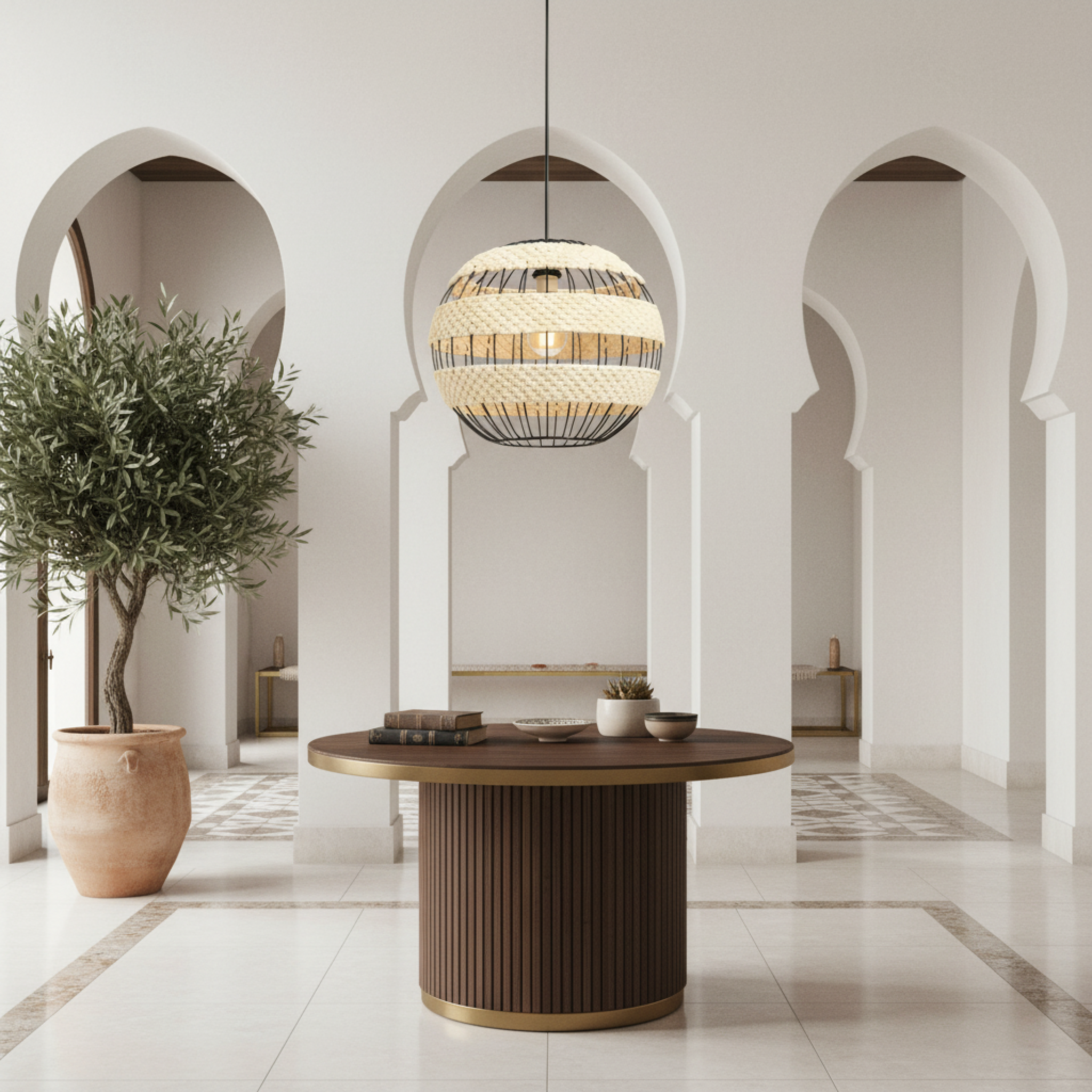 Suspension Sphérique "Vague Bohème" | Fibres Végétales & Métal | Tunisie