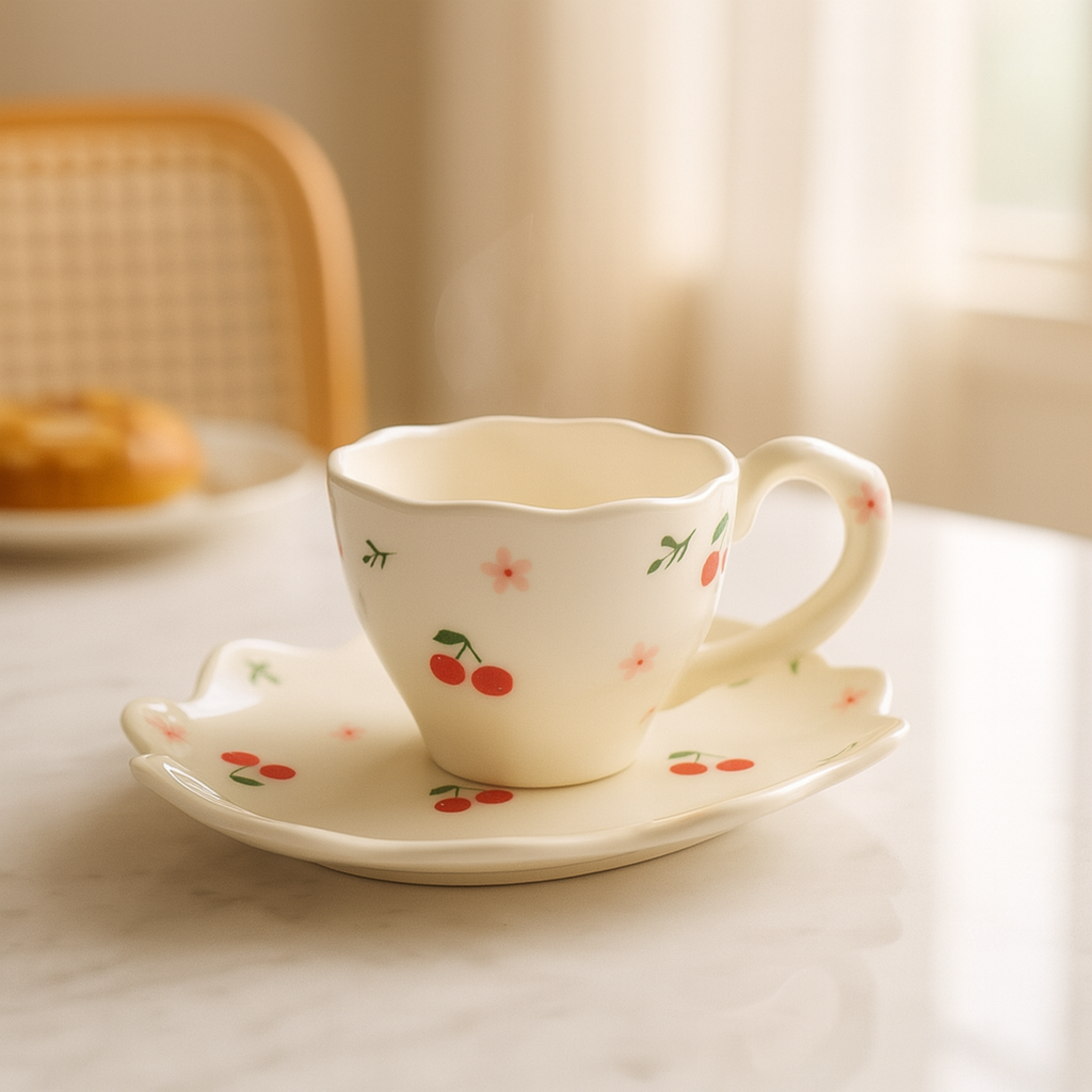 Tasse à Café Tunisie | Motif Cerises avec Soucoupe | Fiolla Home