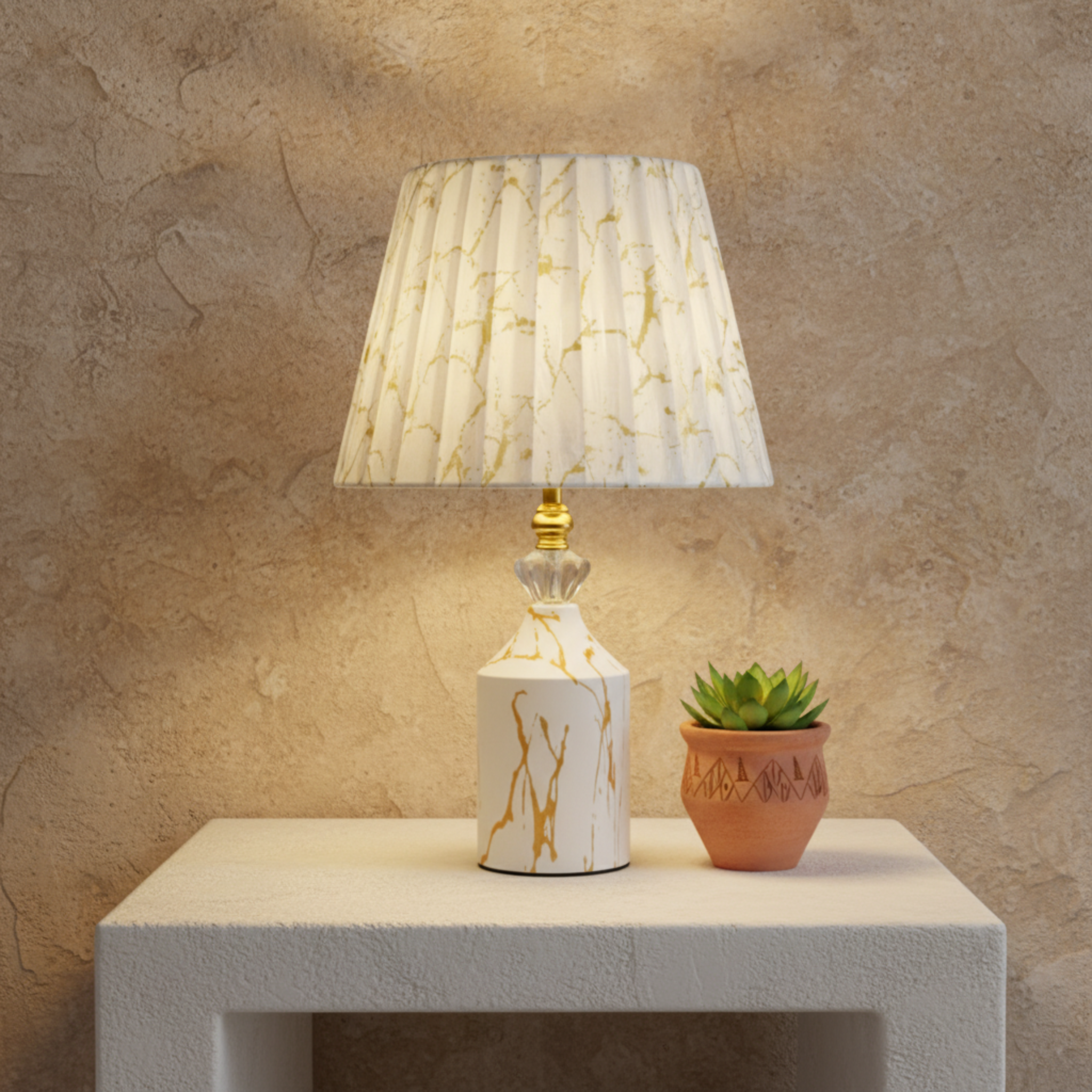 Lampe de Chevet Effet Marbre Blanc Doré | Fiolla Home