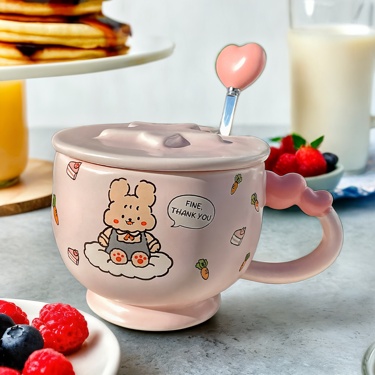 Mug Animal Mignon | Avec Couvercle et Cuillère Pratique | Fiolla Home
