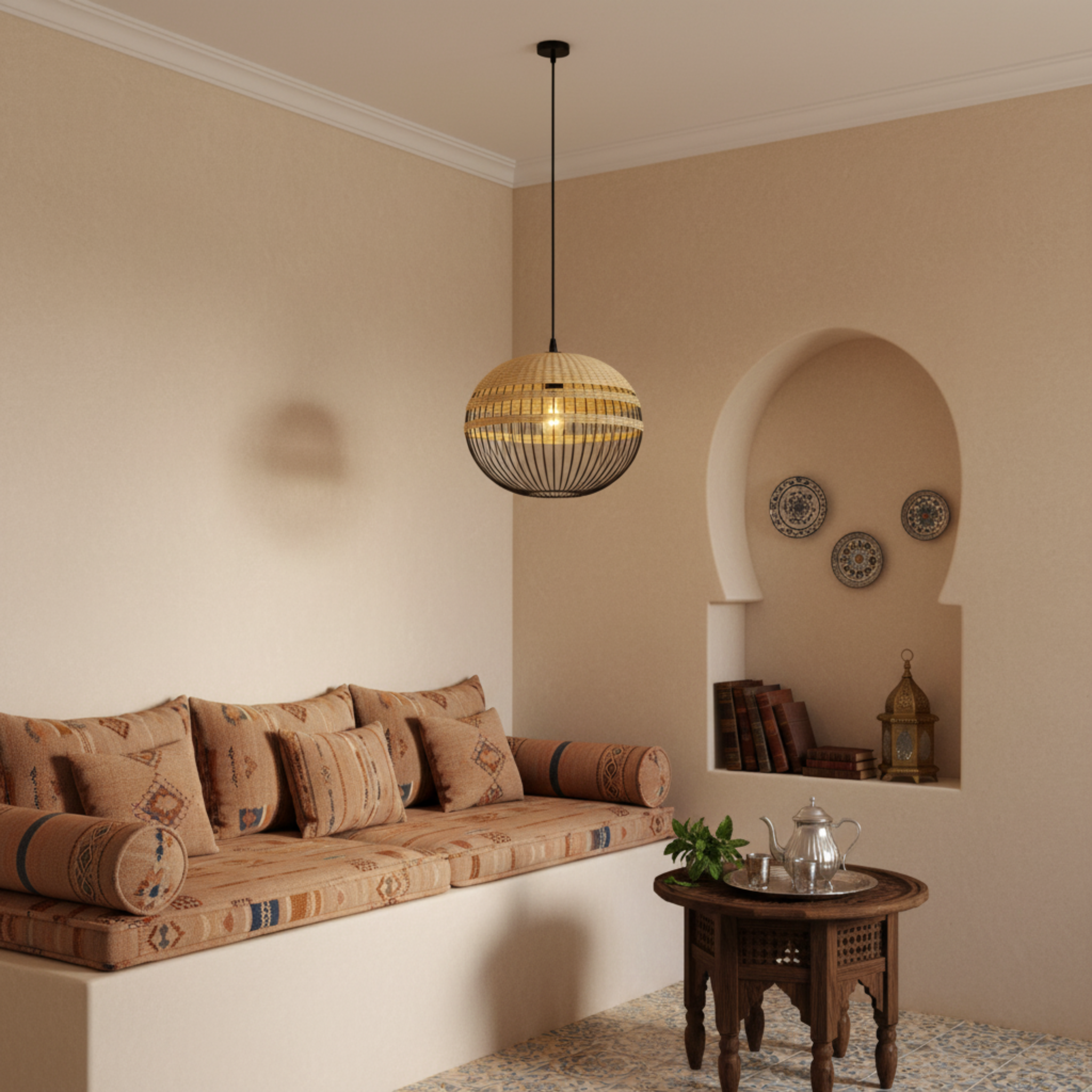 Suspension Sphérique Fibres Végétales & Métal | Design Bohème Chic | Tunisie