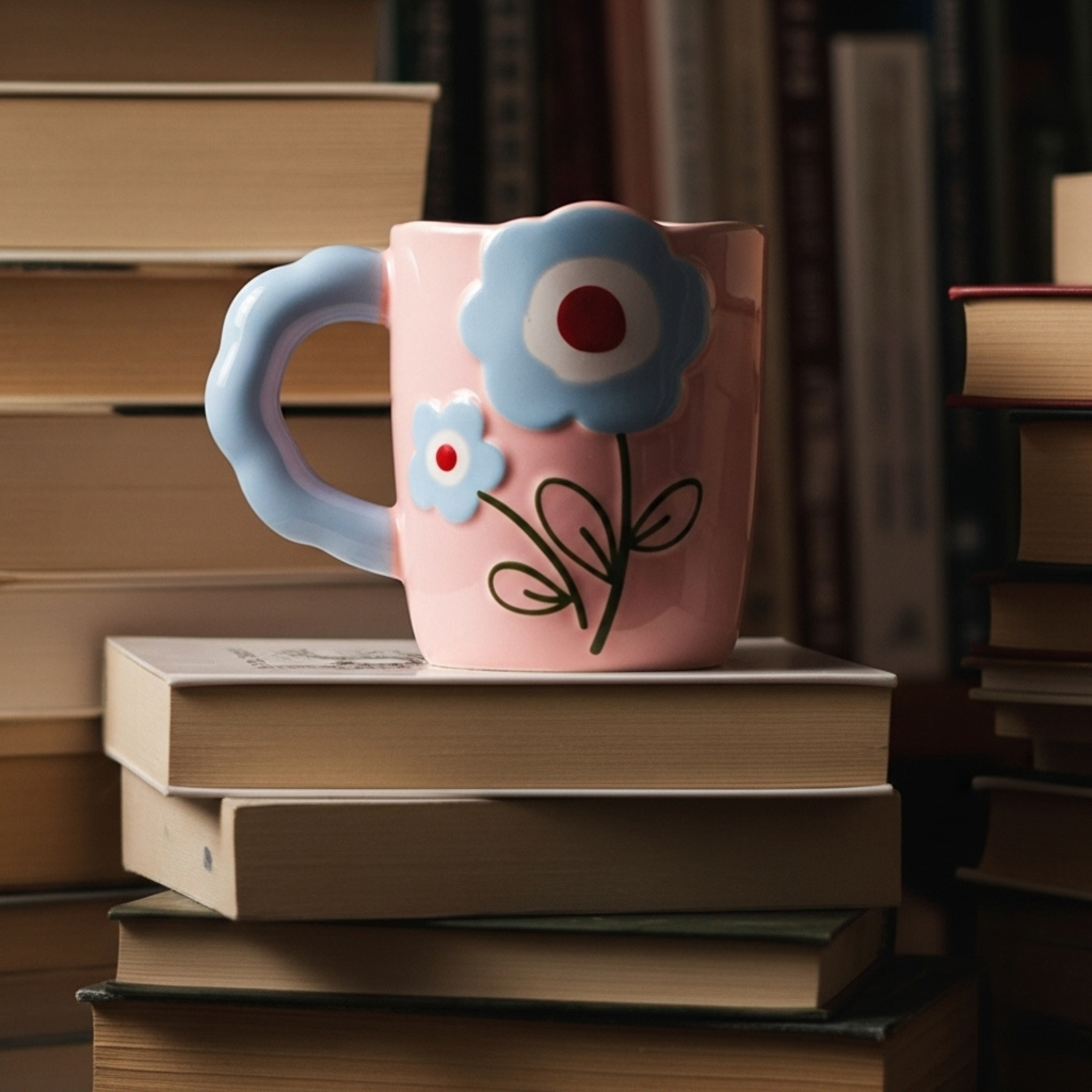 Mug rose motif fleurs – Idée cadeau café/thé Tunisie