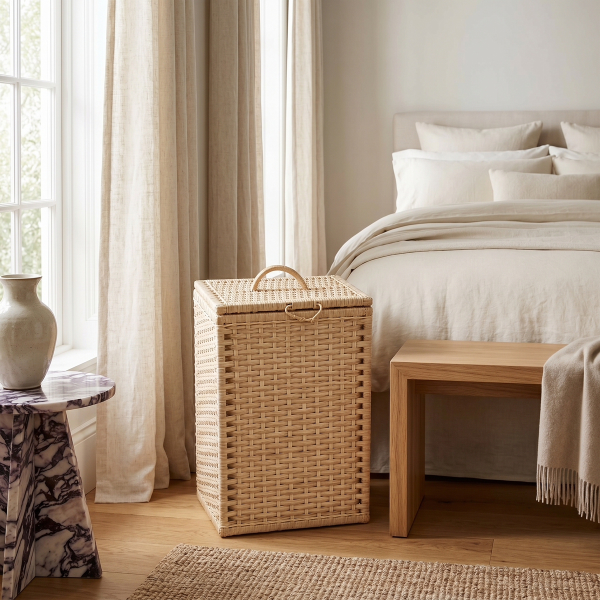 Panier à Linge Rotin Tunisie | Coffre Tressé avec Couvercle | Fiolla Home