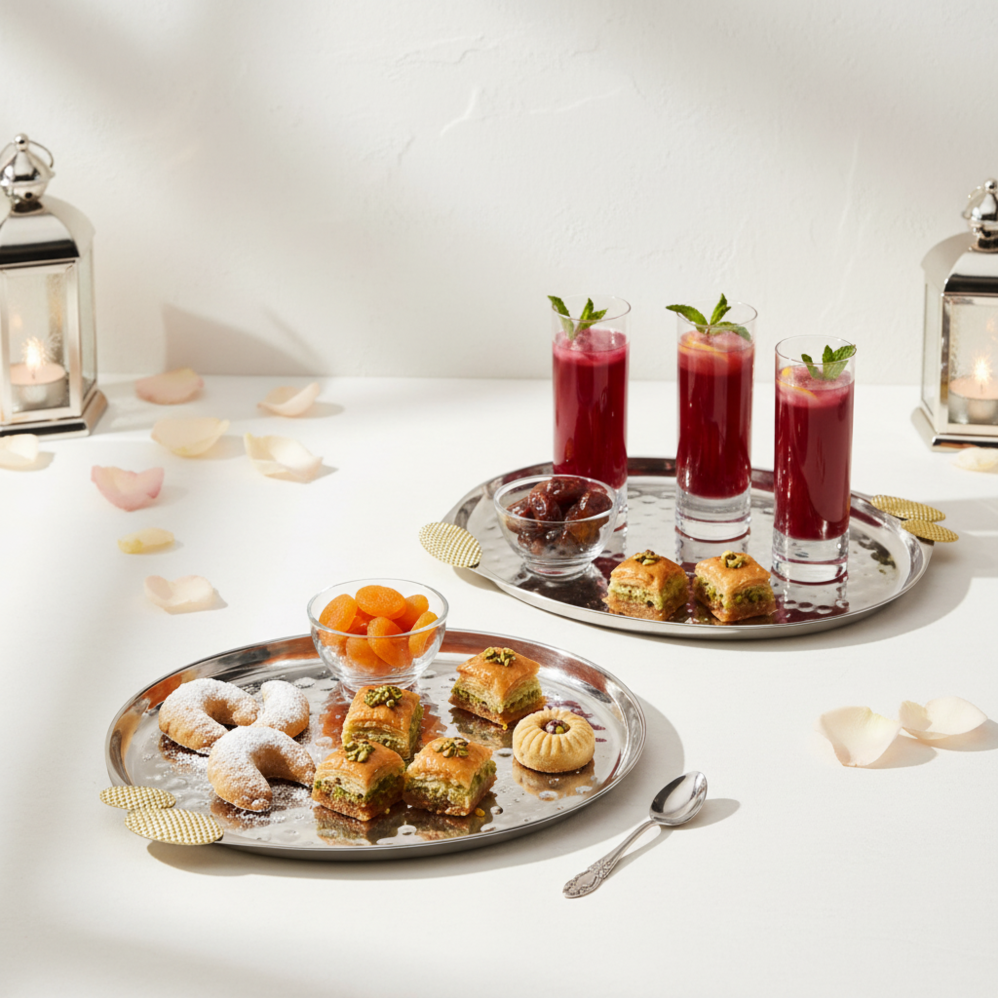 Duo de Plateaux de Service en Cuivre Indien - Qualité Premium (Argent & Or)