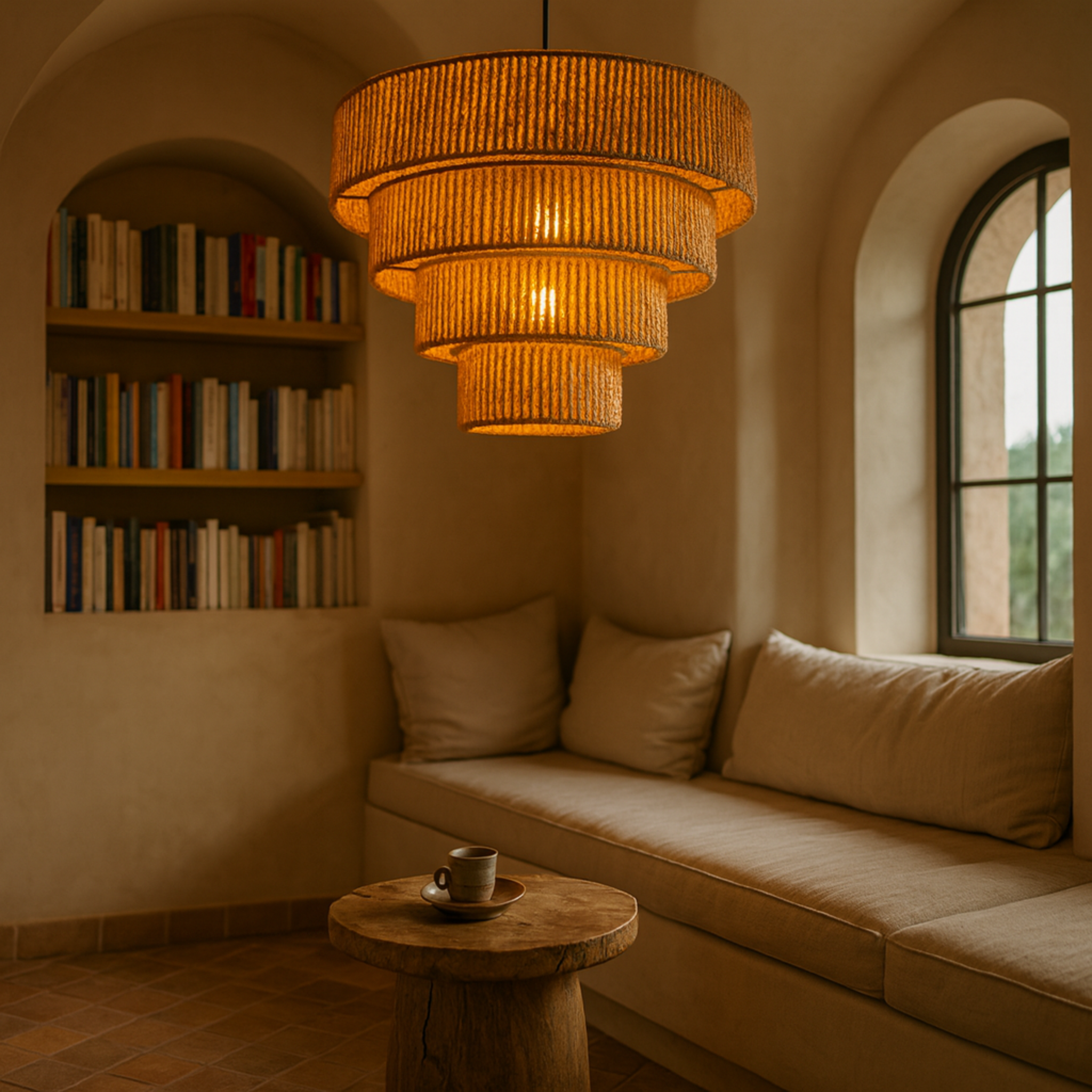 Grand Lustre Artisanal "Helios" en Fibres Naturelles – Bohème Chic