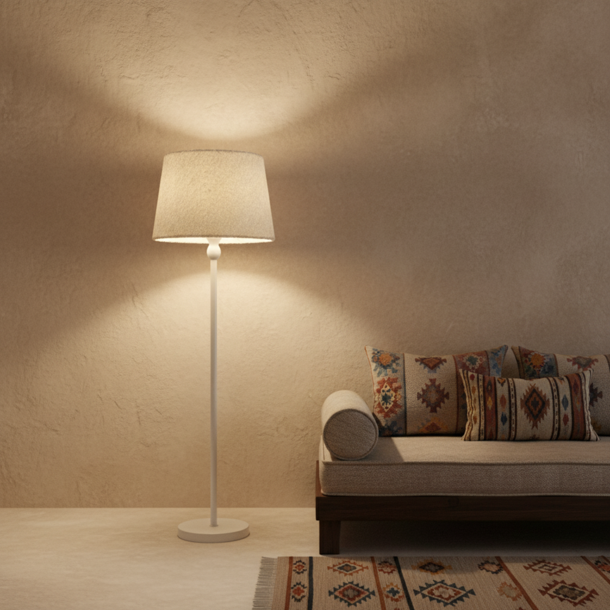 Lampadaire sur pied blanc design moderne - Lumière douce salon