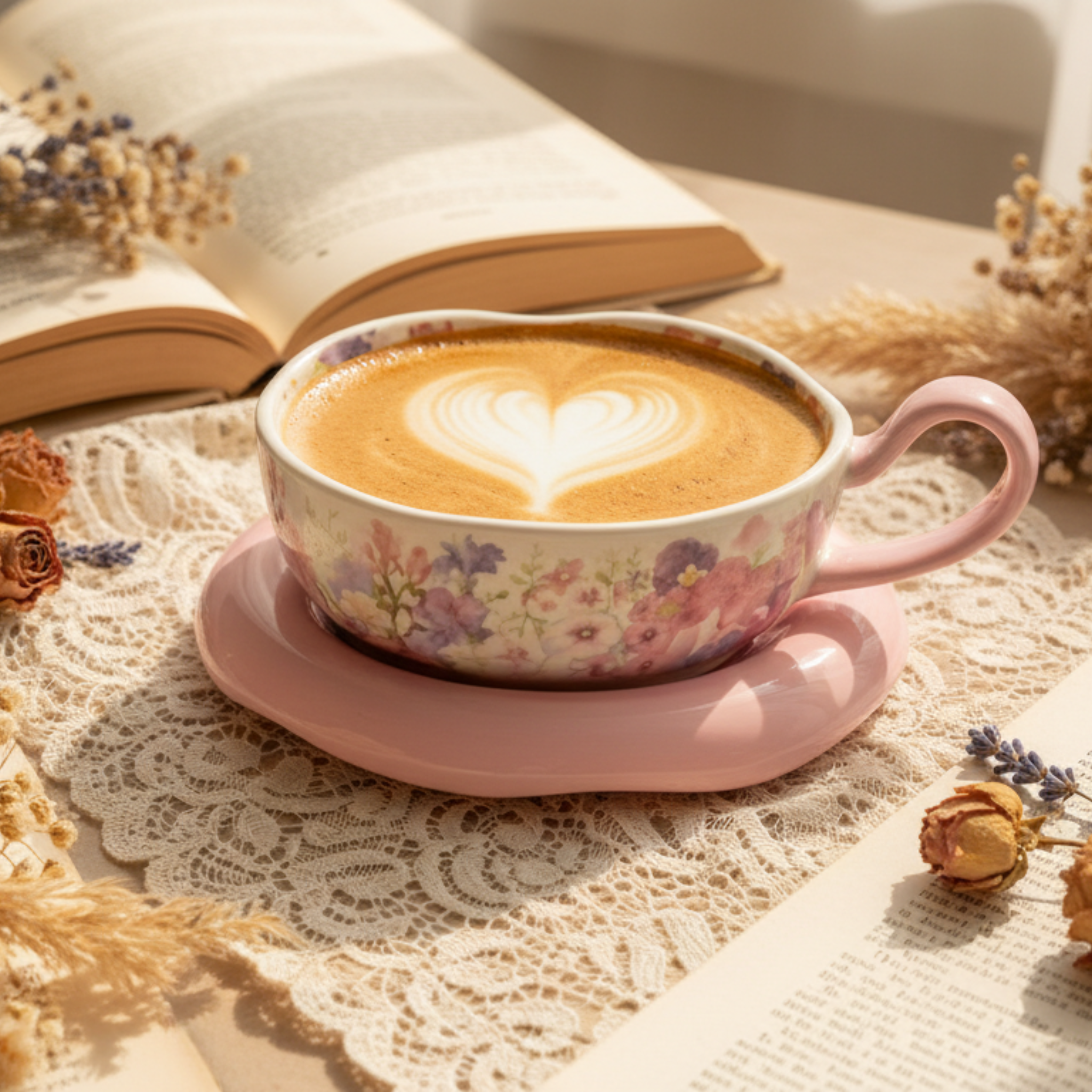 Tasse Florale Chic et Sous-tasse Galet Rose – Idée Cadeau Tunisie