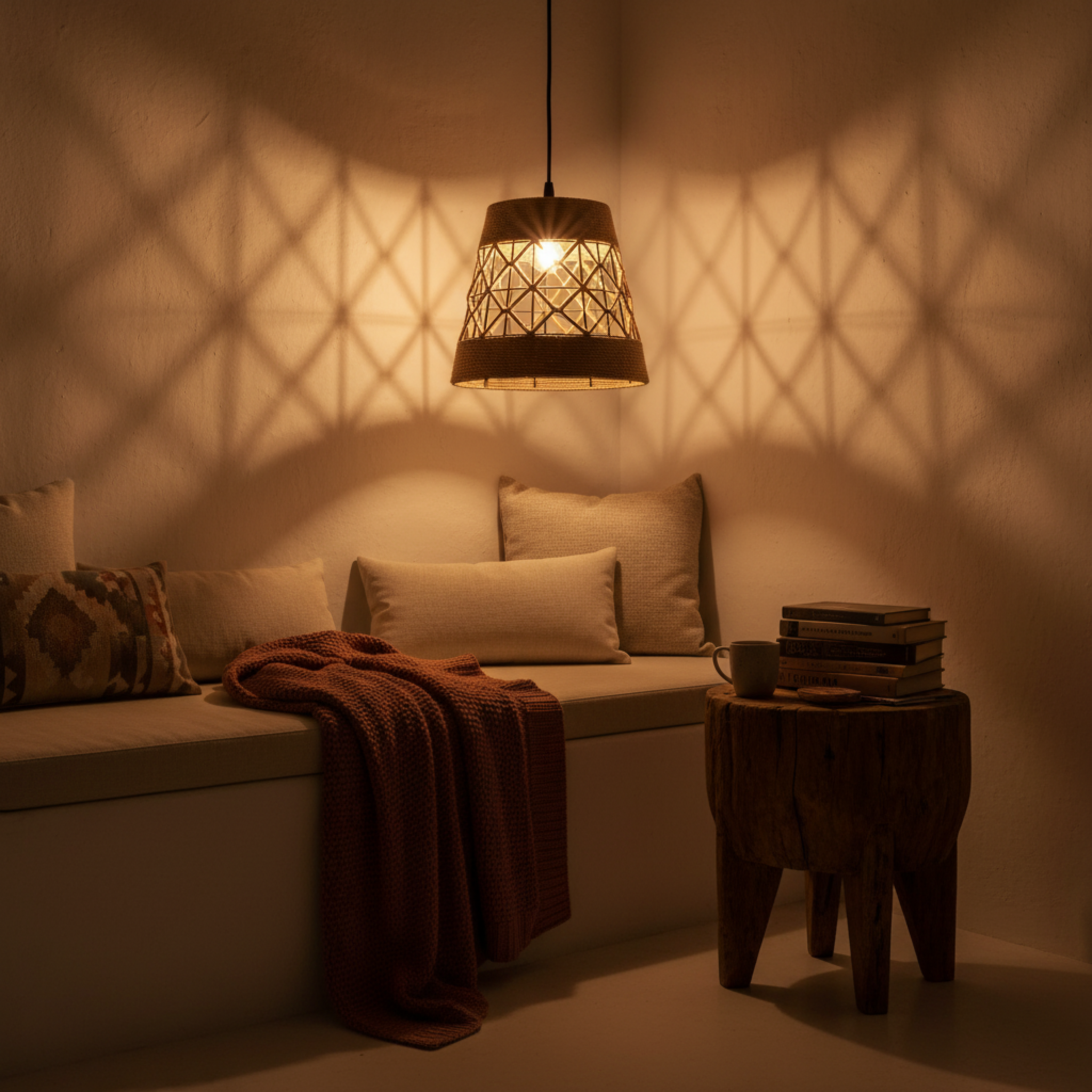 Suspension "Alya" en Jute Tressé – Luminaire Tunisie