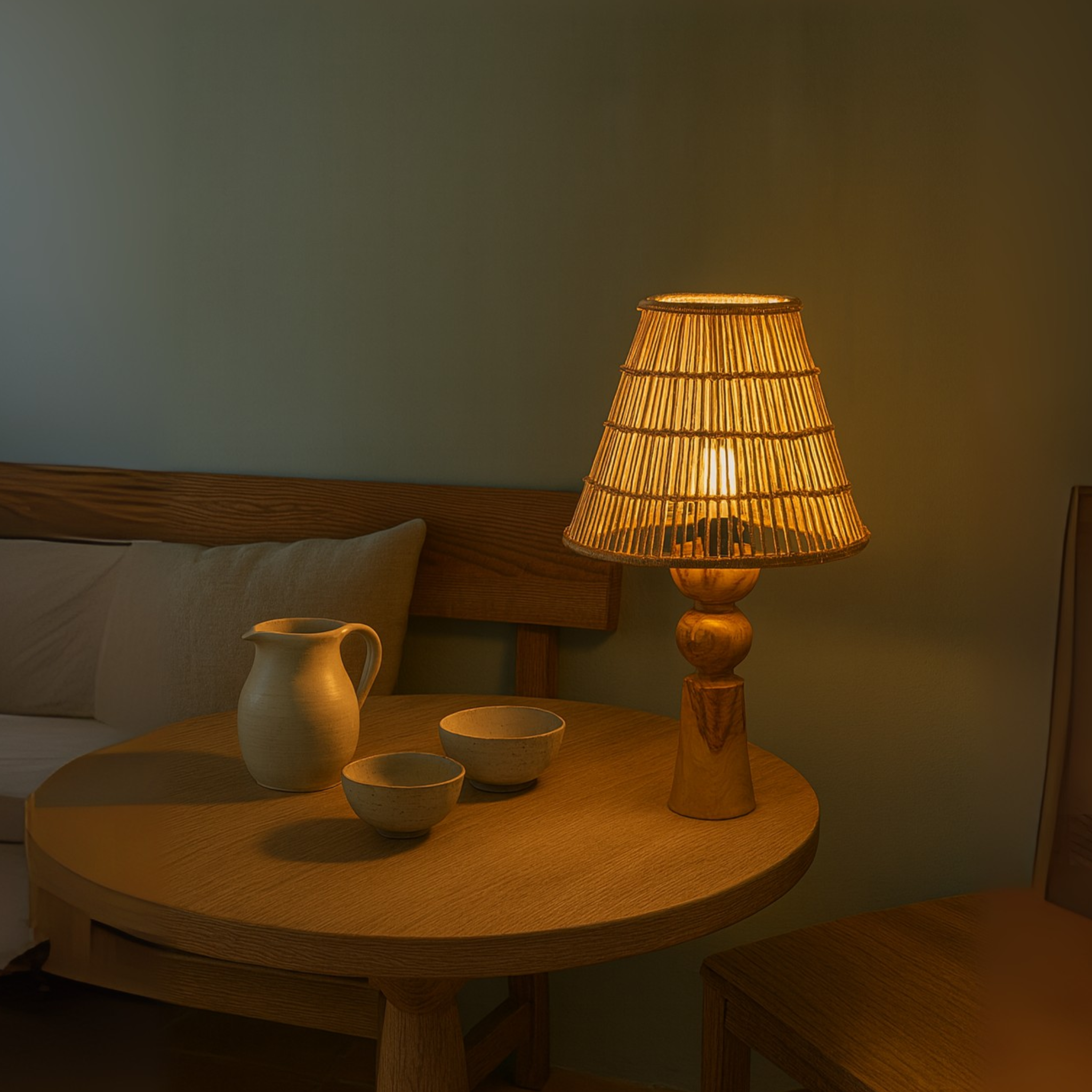 Veilleuse Fibres de Palmier | Pied Bois d’Olivier | Fiolla Home