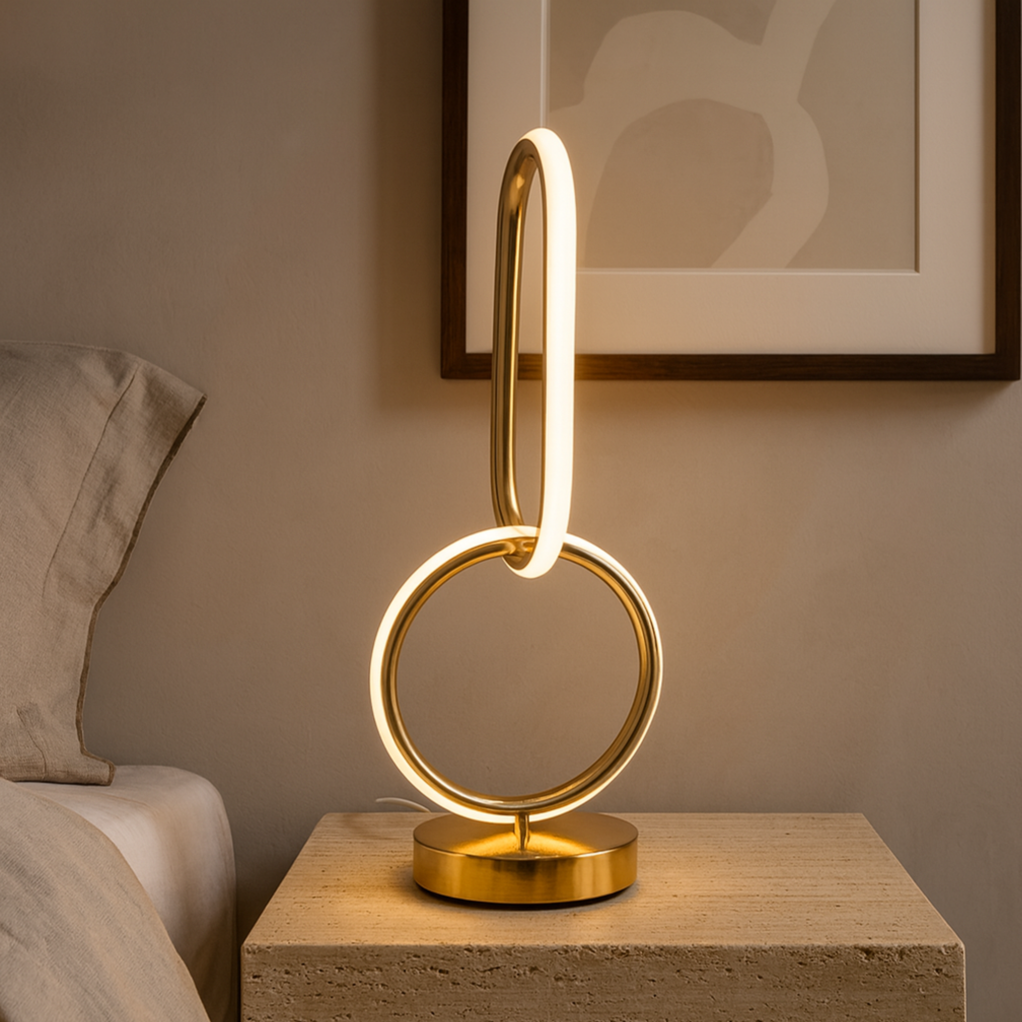 Lampe de Chevet LED Cercle Doré | Veilleuse Chambre Tunisie | Fiolla Home