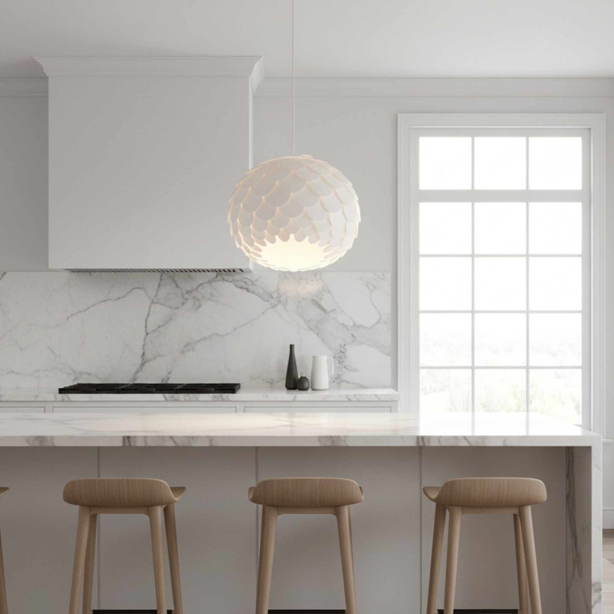 Lustre écaille blanc | Suspension sphérique design | Fiolla Home