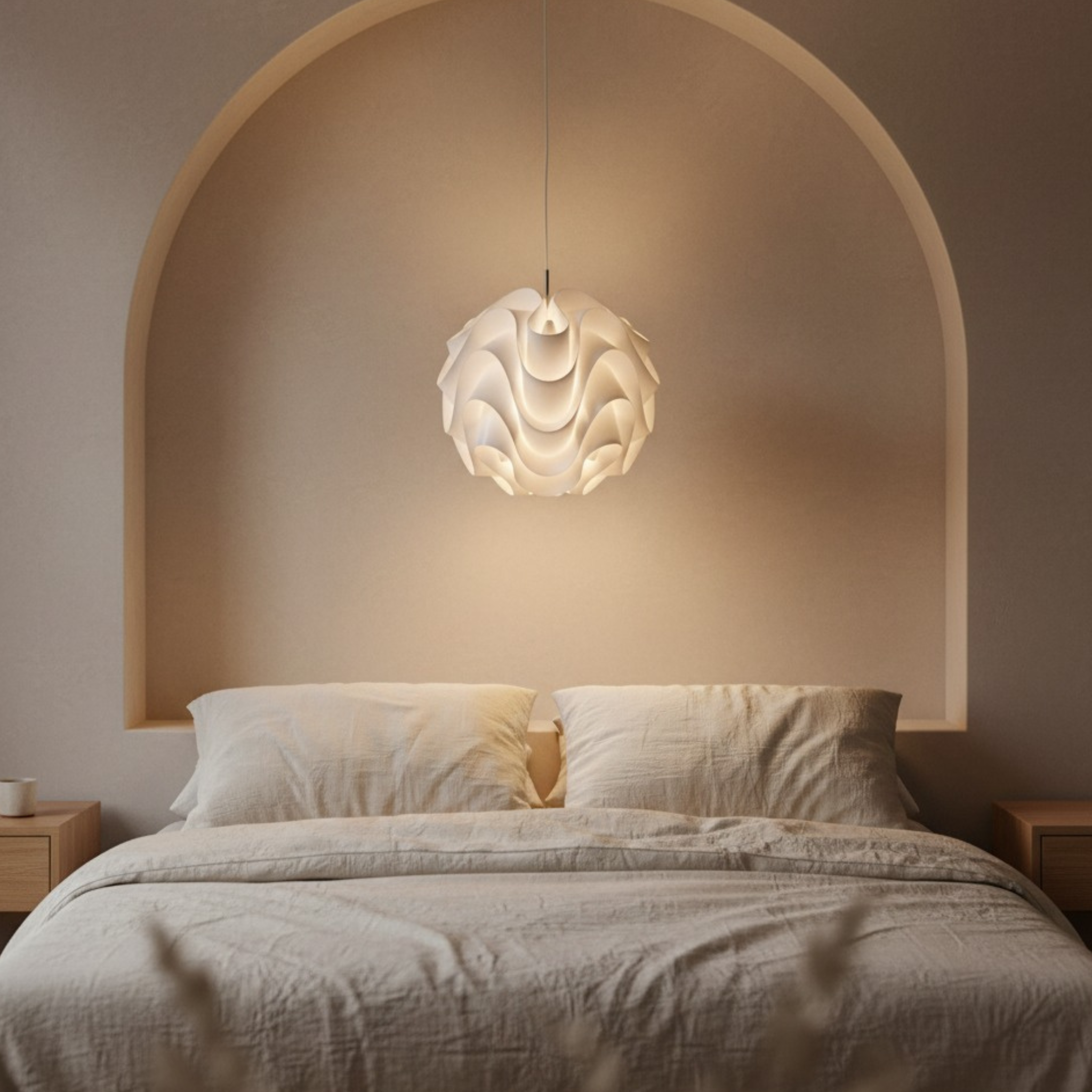 Lustre design blanc Tunisie | Suspension sculpturale | Fiolla Home