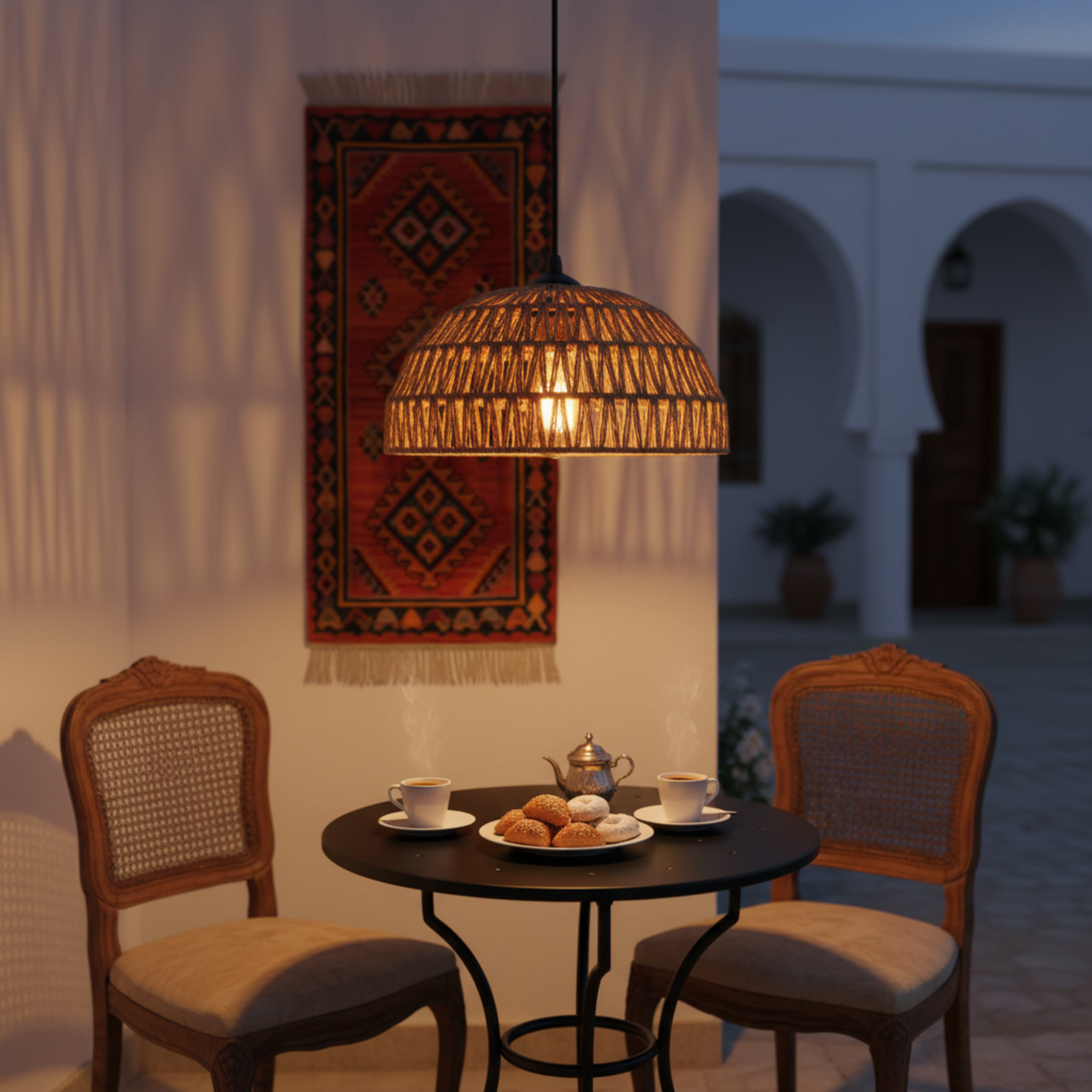 Suspension "Sama" en Jute Tressé – Luminaire Dôme Style Boho