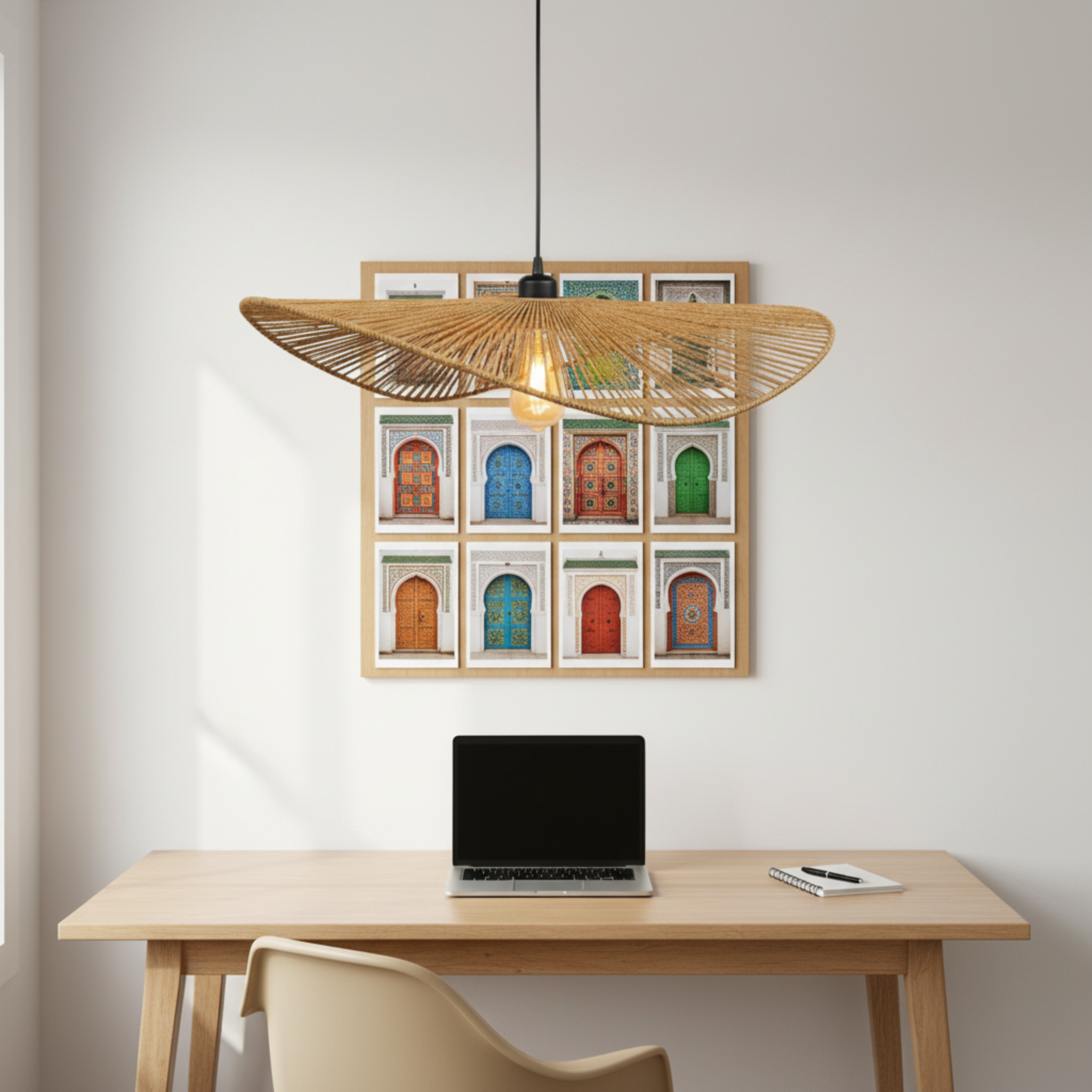 Suspension Large Plate "Medina" – Lustre Aérien en Jute Tressé