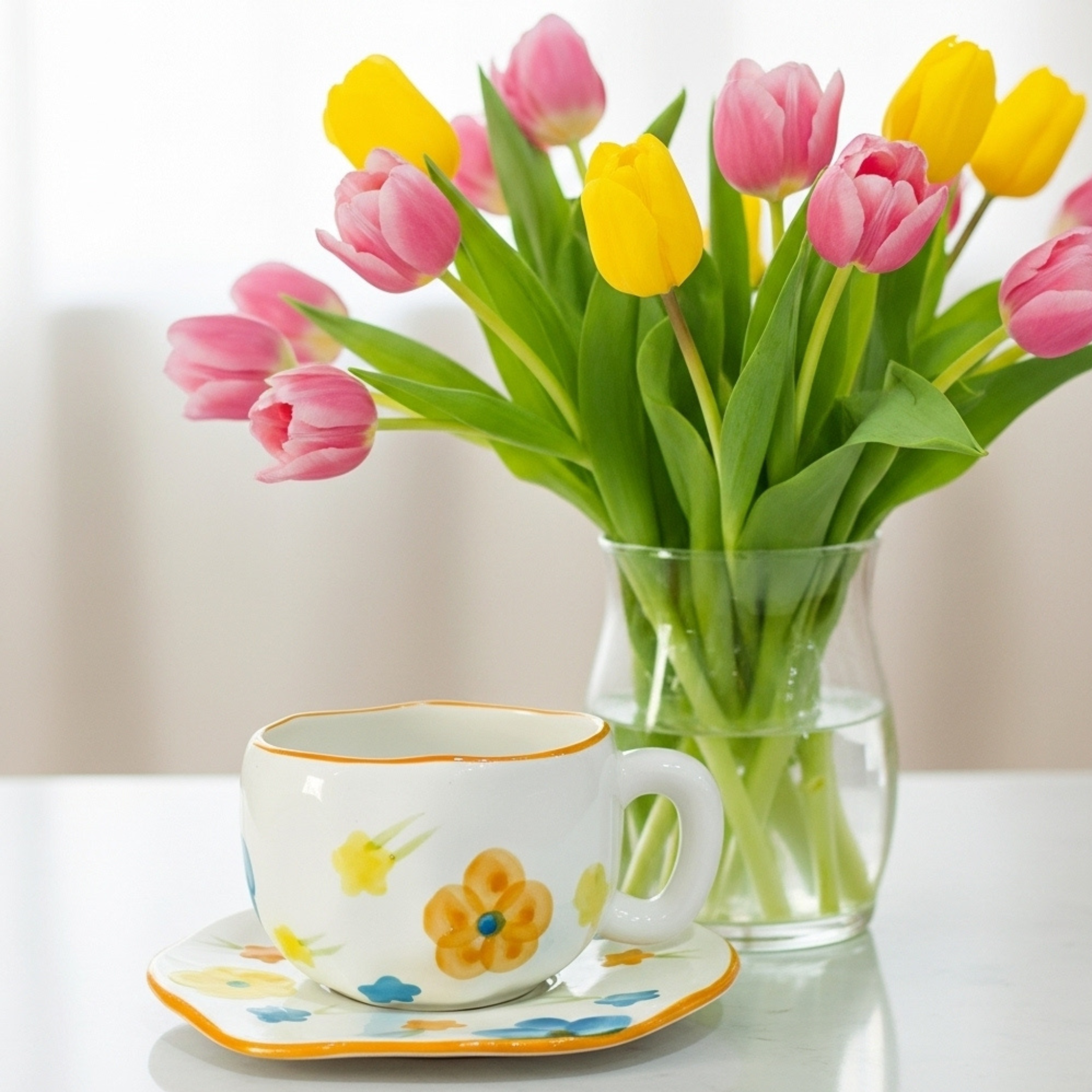 Tasse Fleurie Bord Orange – Élégance Colorée en Céramique Fiolla Home