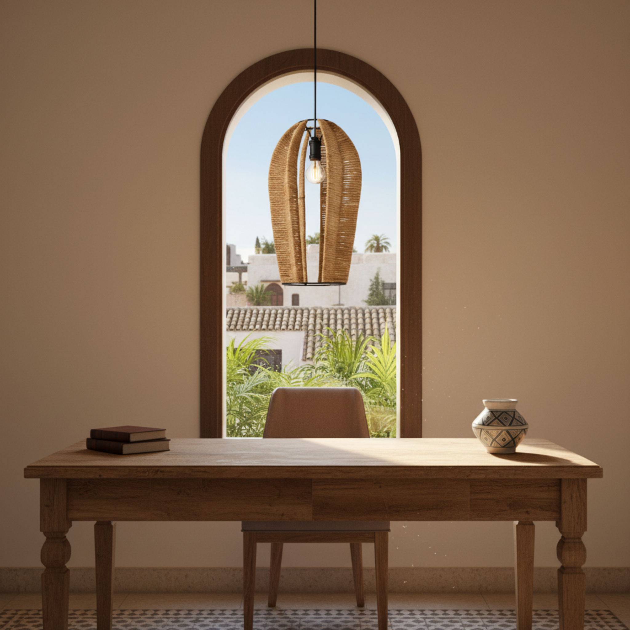 Suspension Design en Corde Tressée | Luminaire Bohème Chic | Tunisie