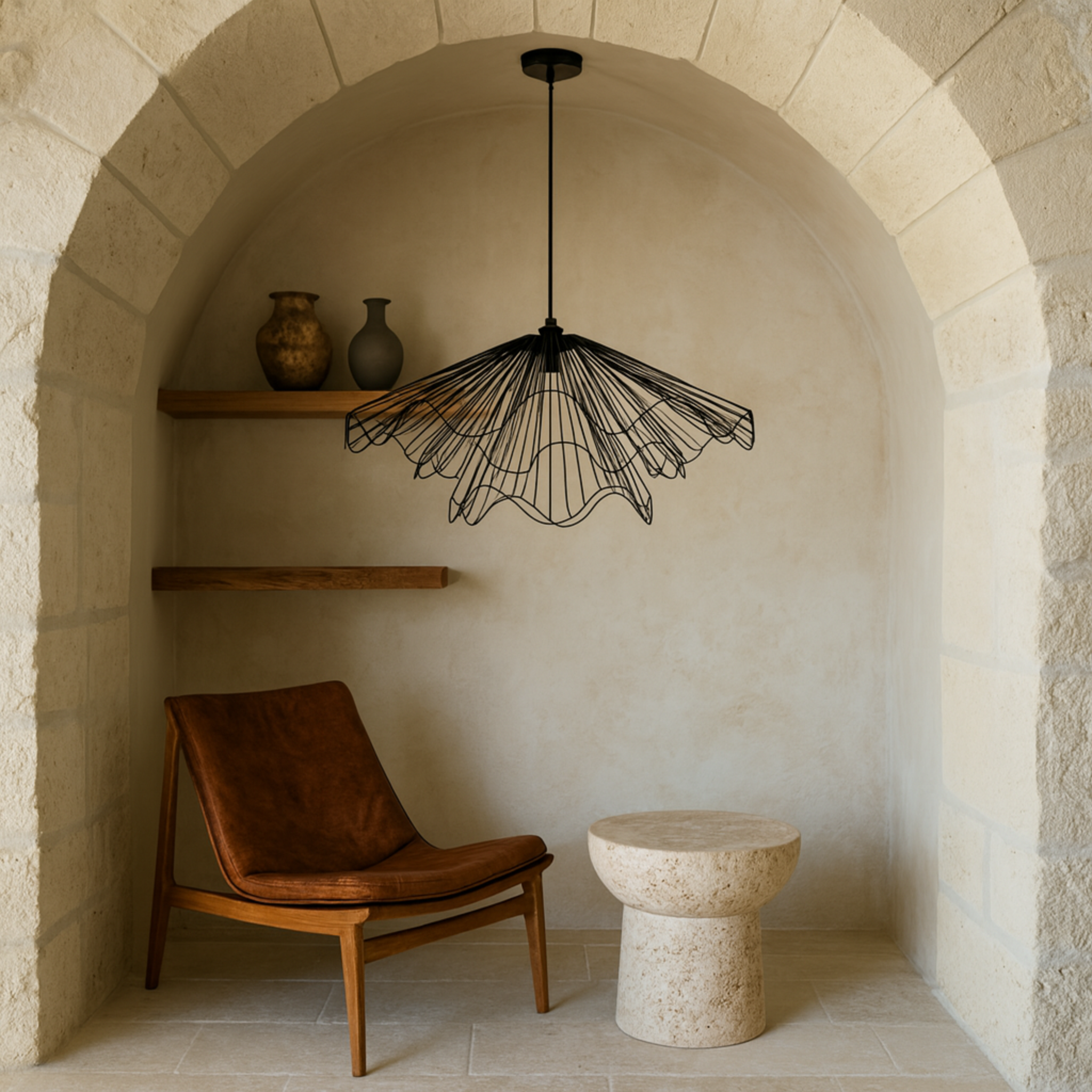 Suspension métal noir ondulé | Style vague Tunisie | Fiolla Home