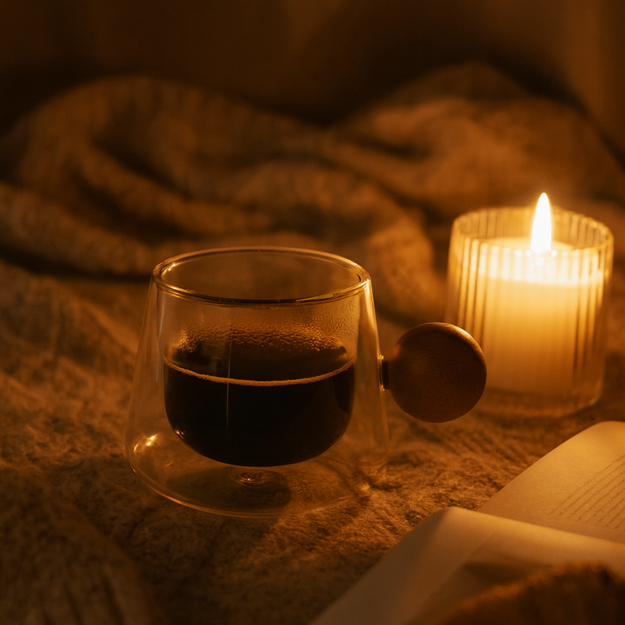 Tasse Double Paroi Café Noir Tunisie | Poignée Bois | Fiolla Home