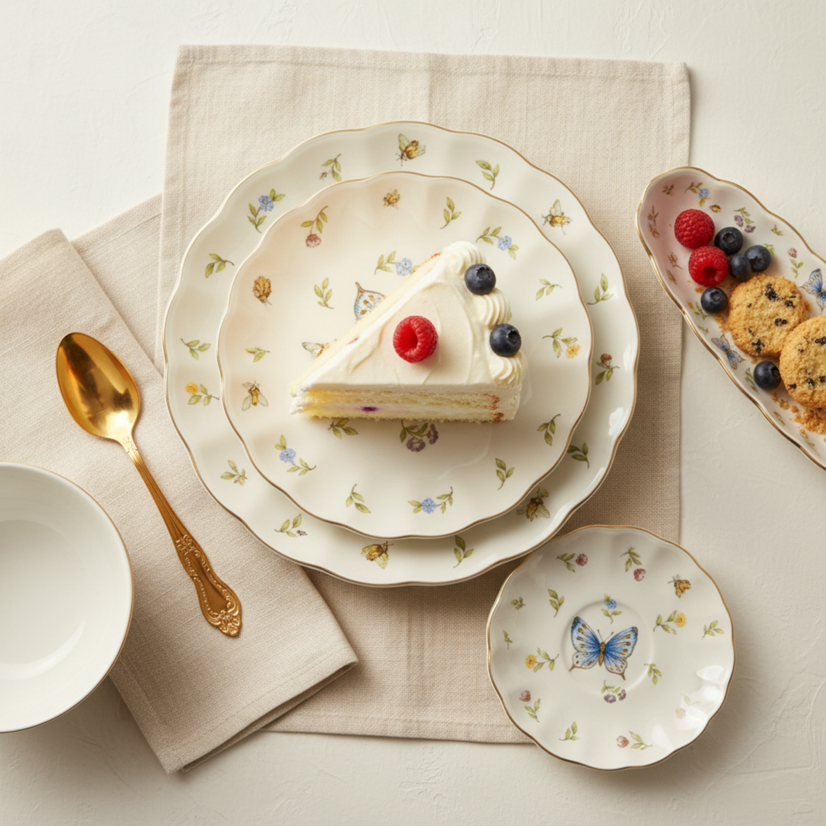 Service Petit Déjeuner Complet 29 Pièces - Porcelaine Motif Papillon