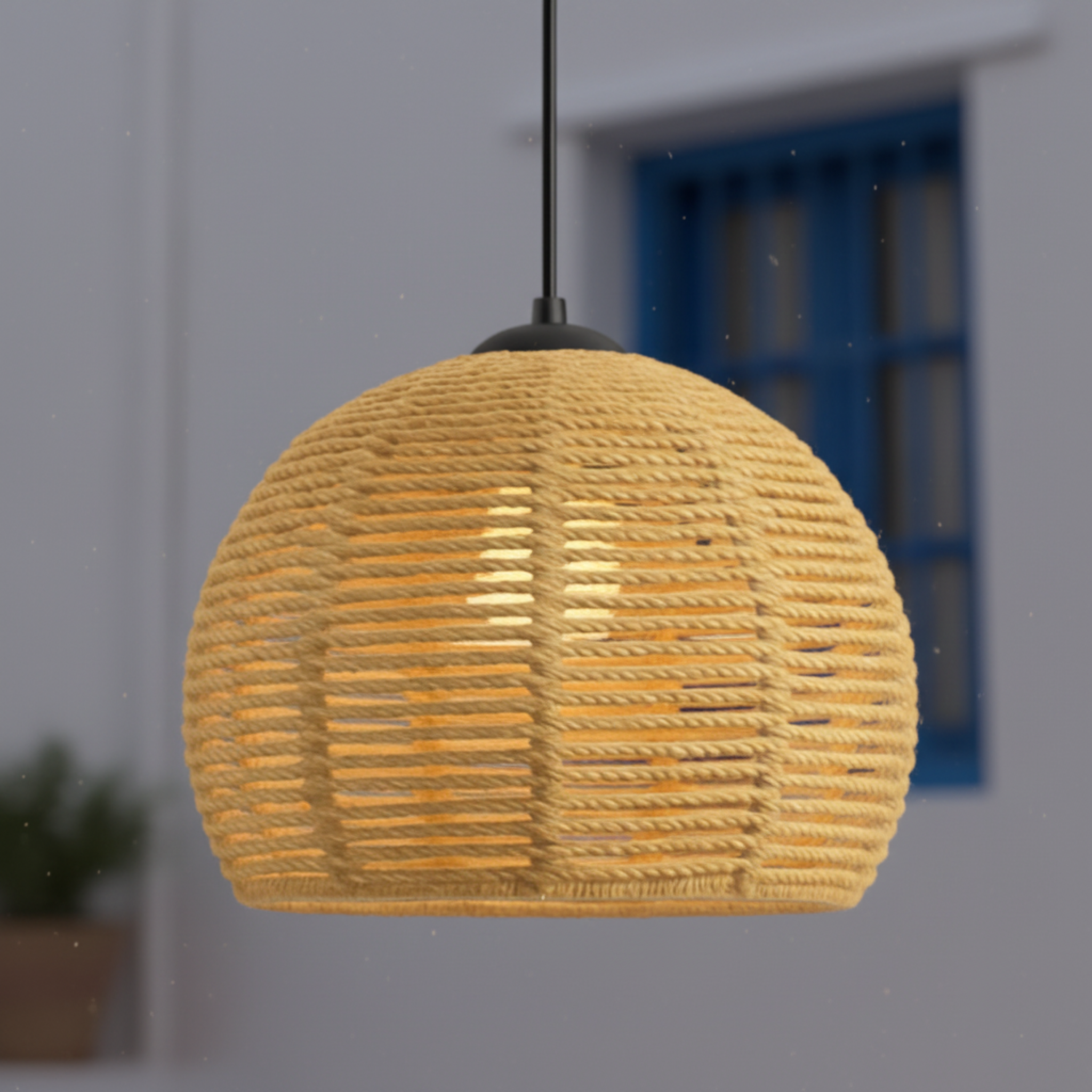 Suspension "Zina" en Jute Tressé – Lustre Style Boho Naturel
